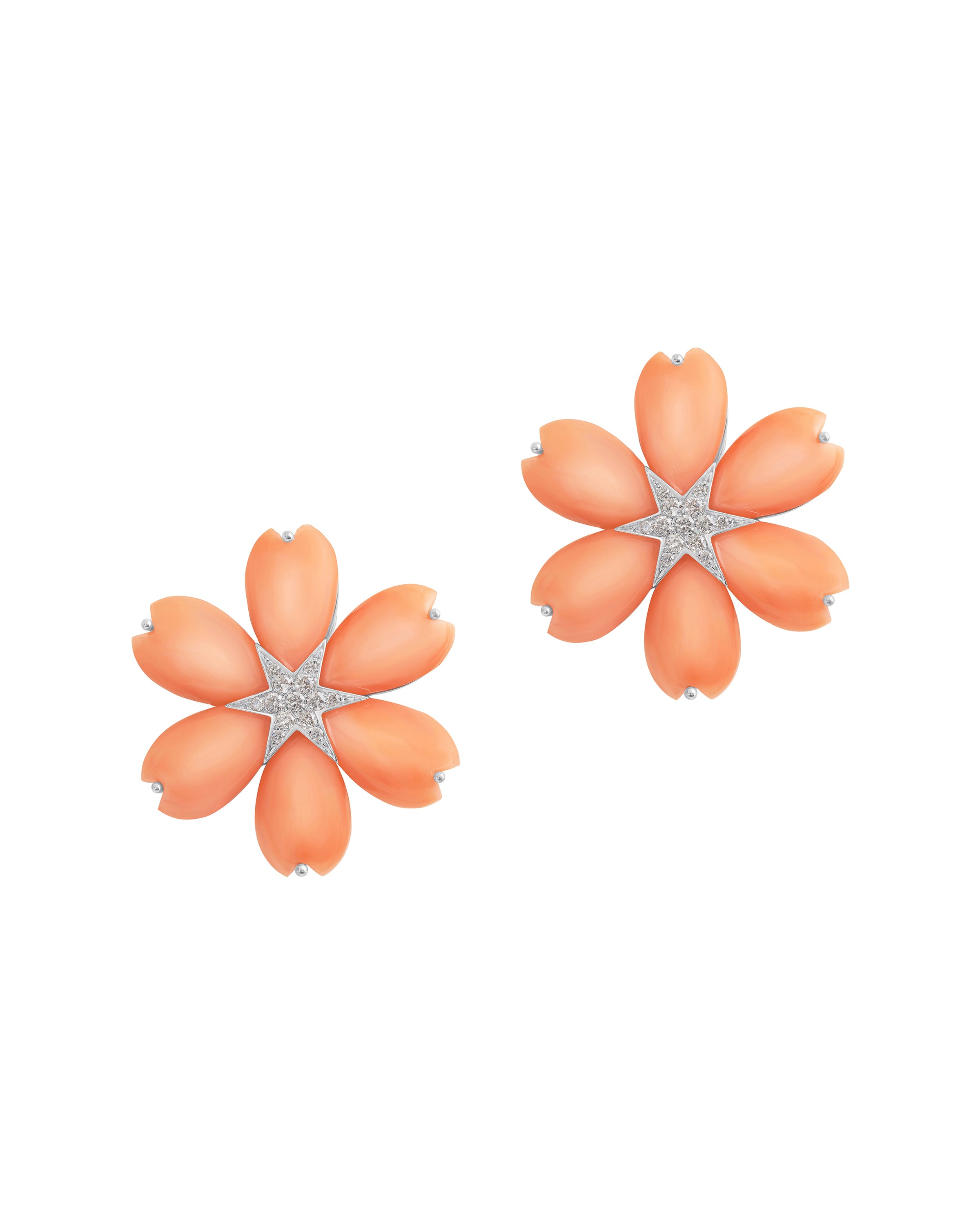 Coral Floral Star Earrings