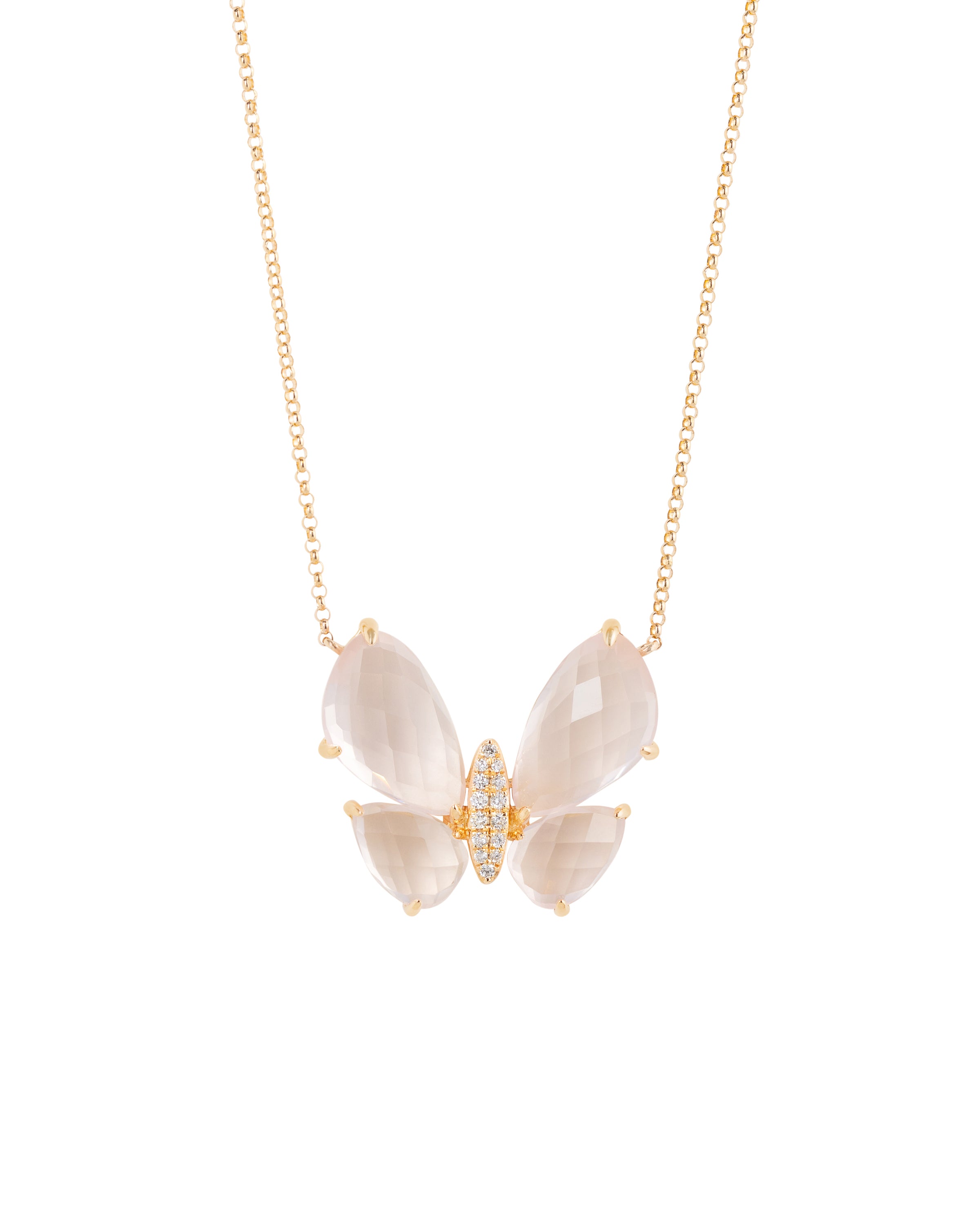 Fauna Large Butterfly Necklace in Rose Quartz