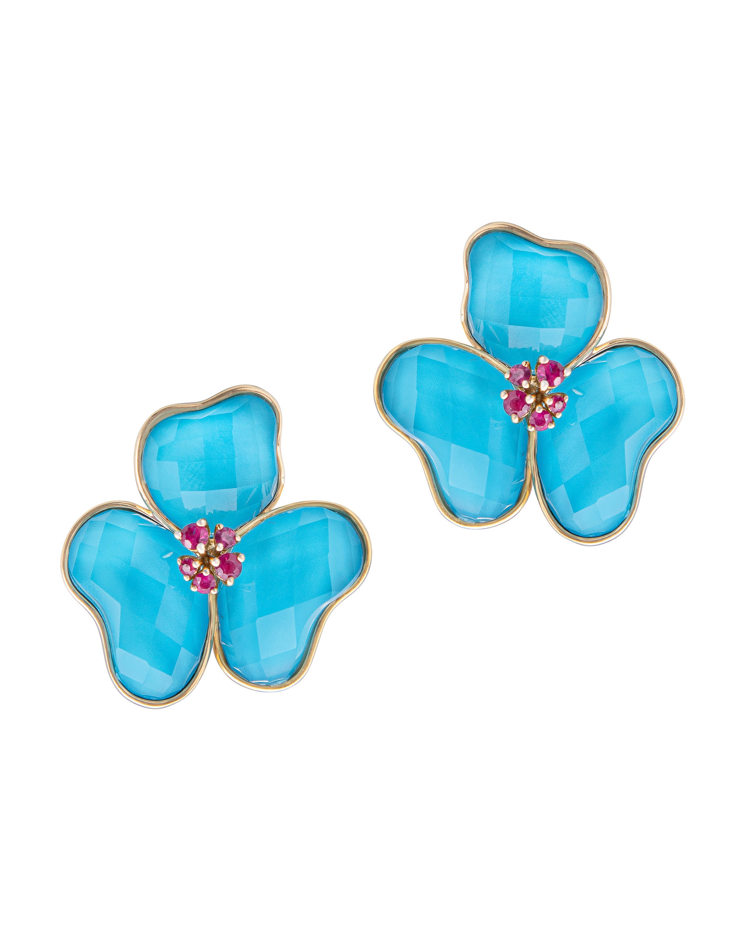 Il Petalo Large Earrings in Turquoise and Rubies
