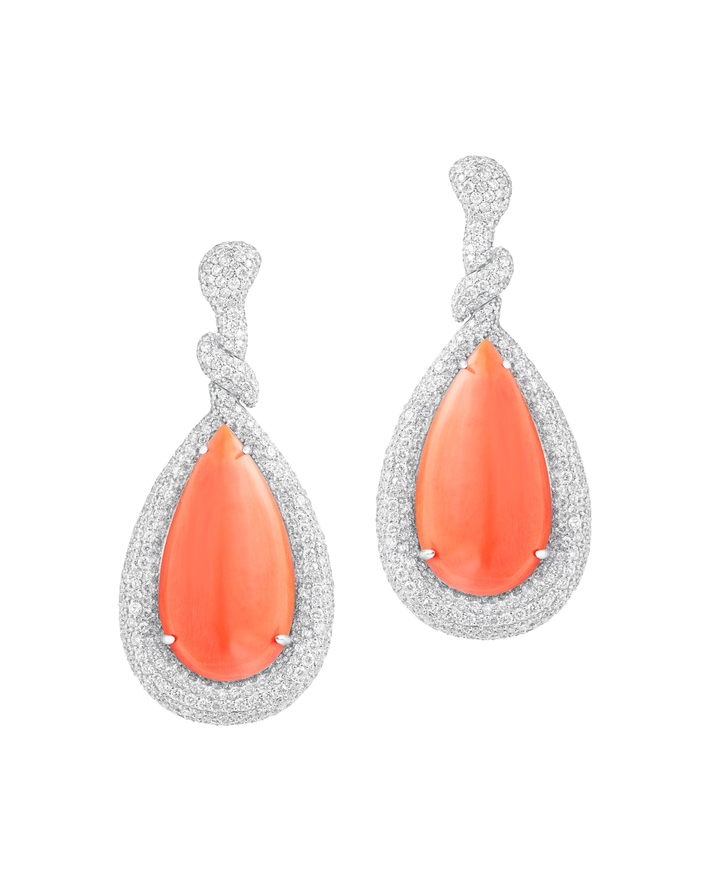 Shimmering Diamond and Coral Drop Earrings