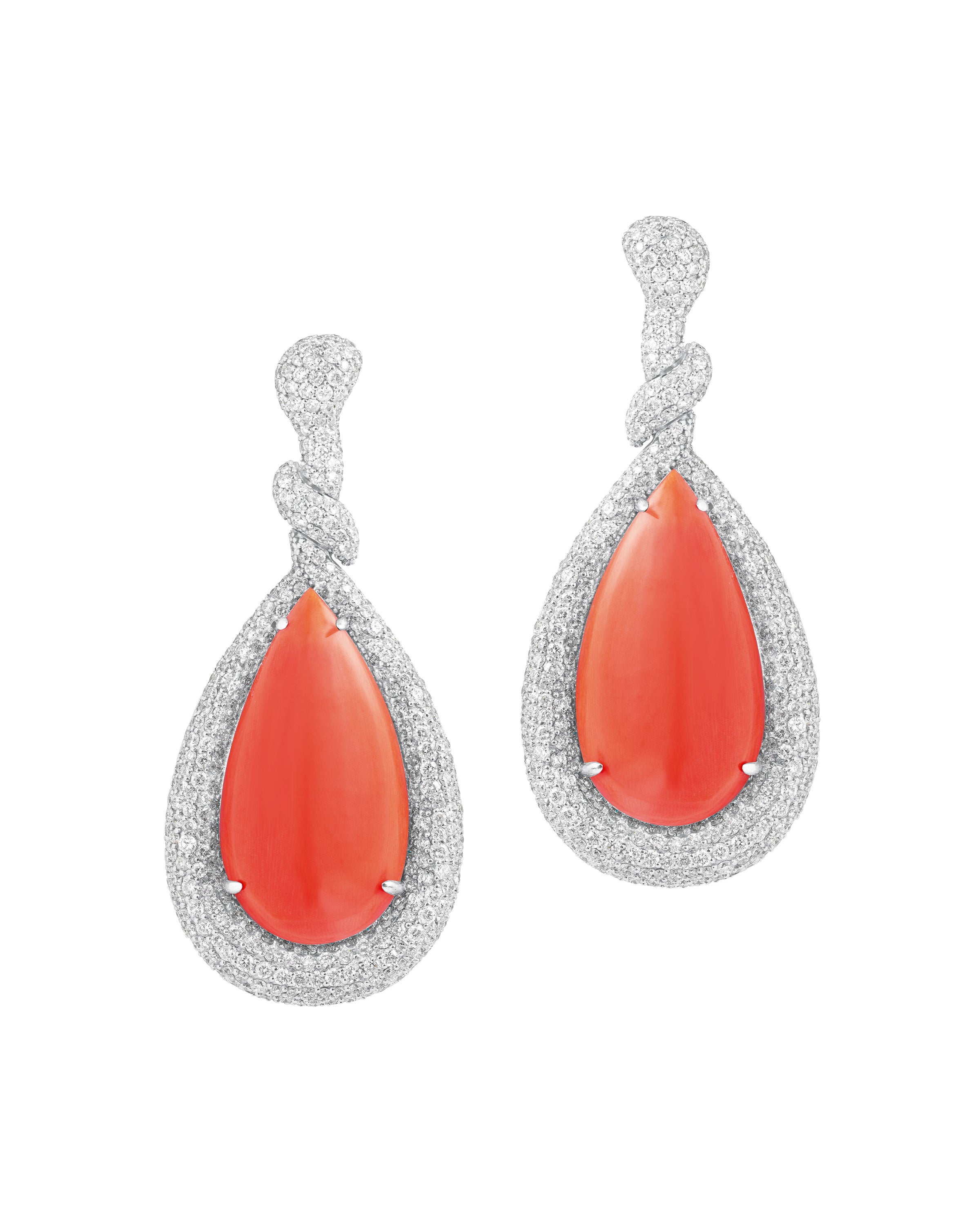 Shimmering Diamond and Coral Drop Earrings