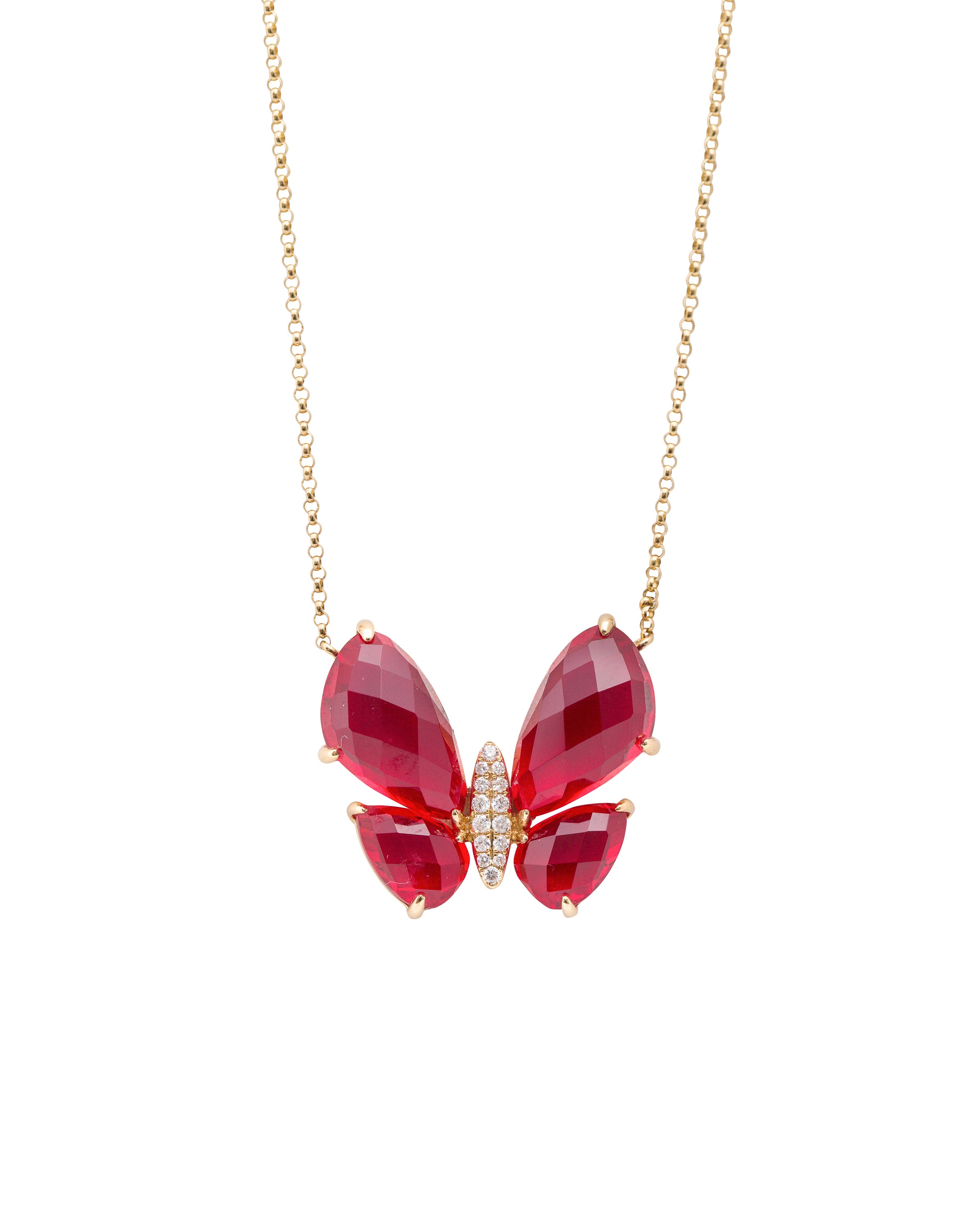 Fauna Large Butterfly Necklace in Red Topaz