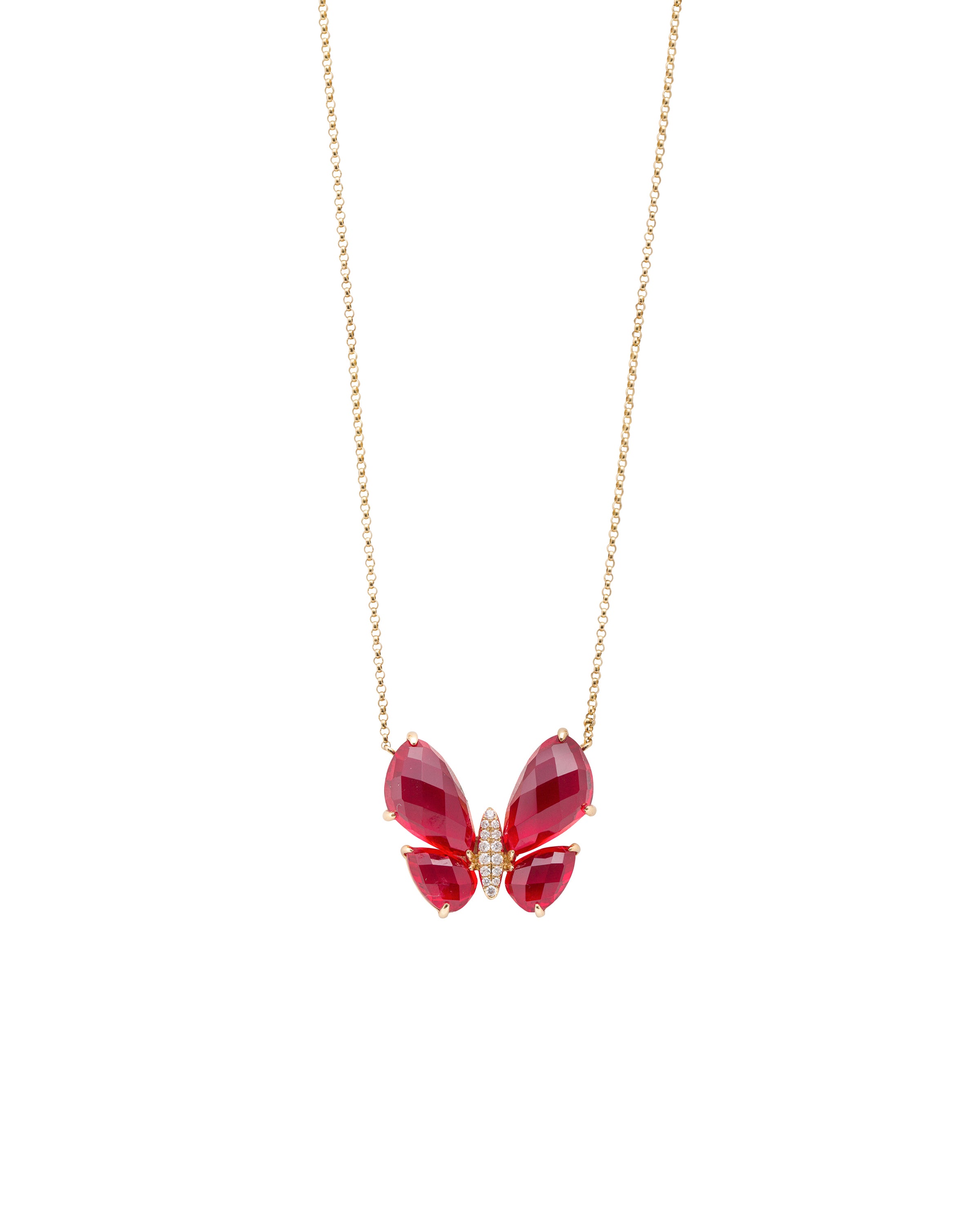 Fauna Small Butterfly Necklace in Red Topaz