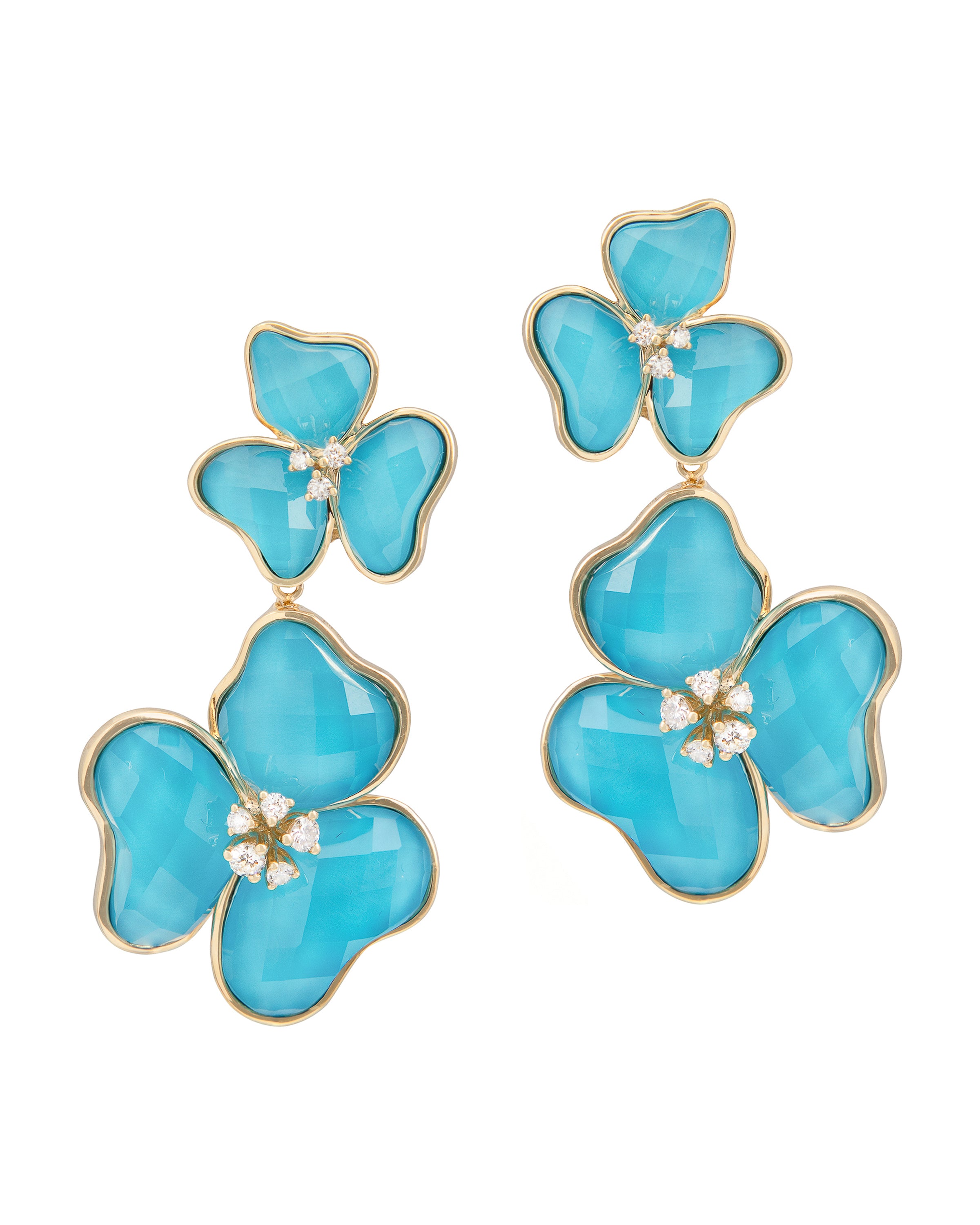 Il Petalo Multi Fiori Drop Earrings in Turquoise