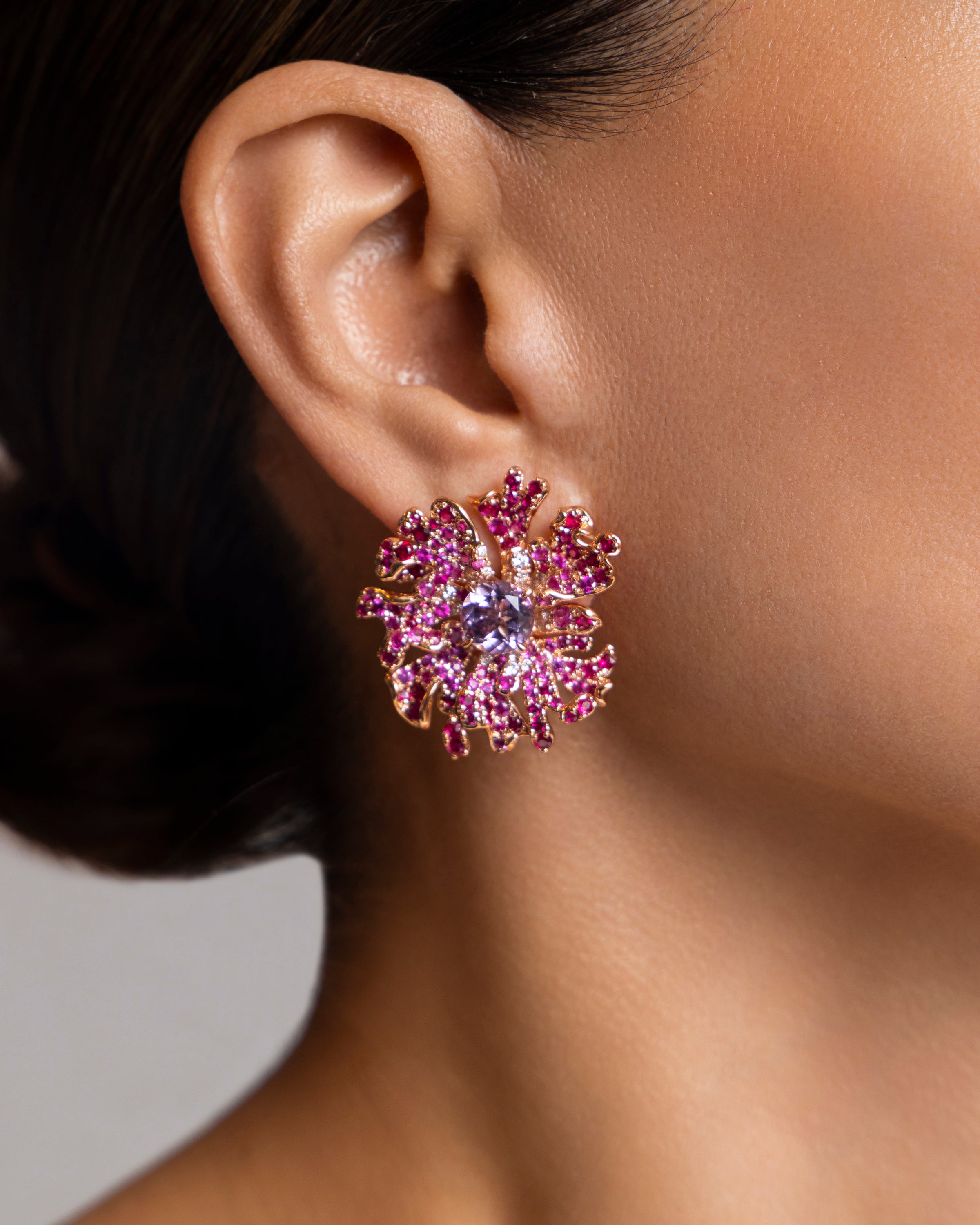 Dramatic Ruby Floral Earrings