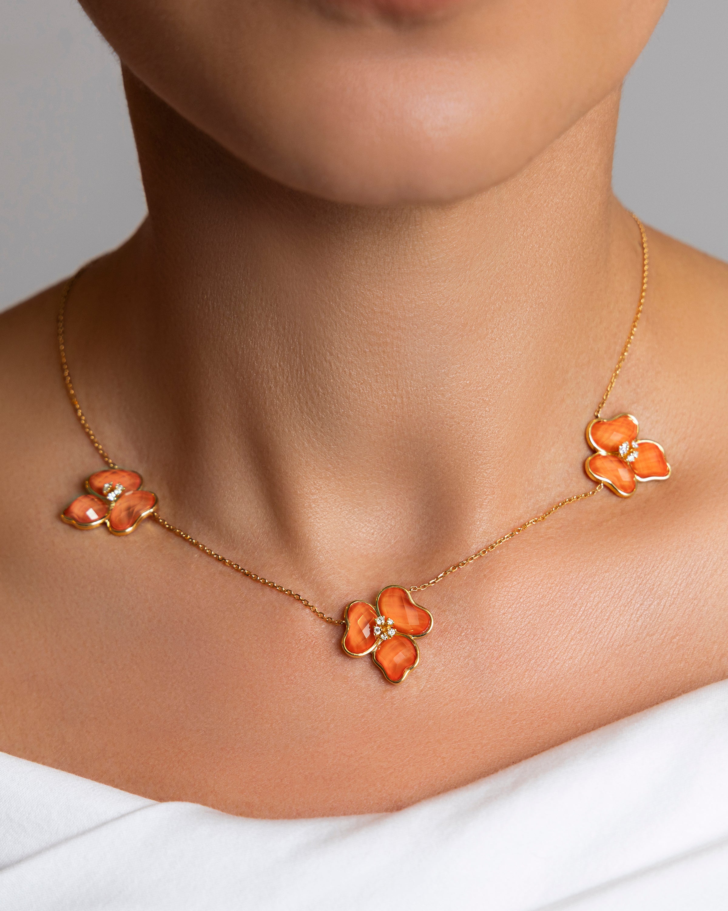 Il Petalo Three Flower Necklace in Coral