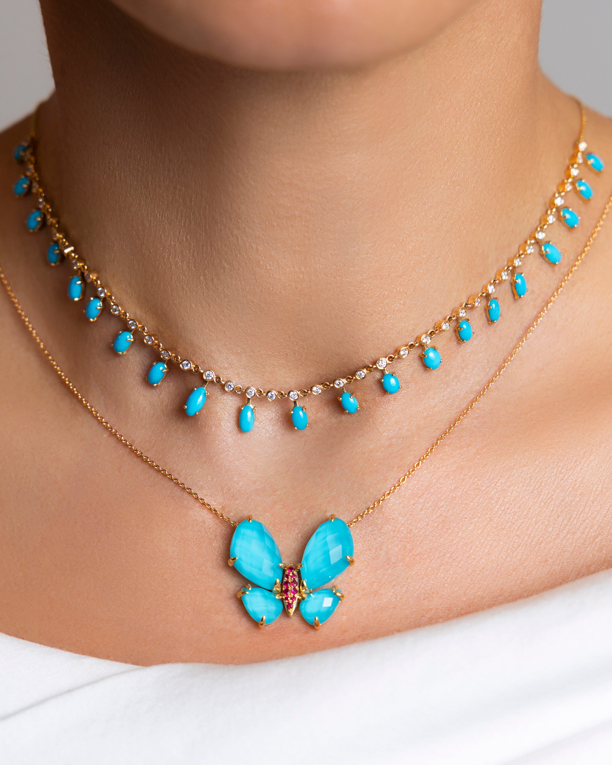 Fauna Large Butterfly Necklace in Turquoise and Ruby