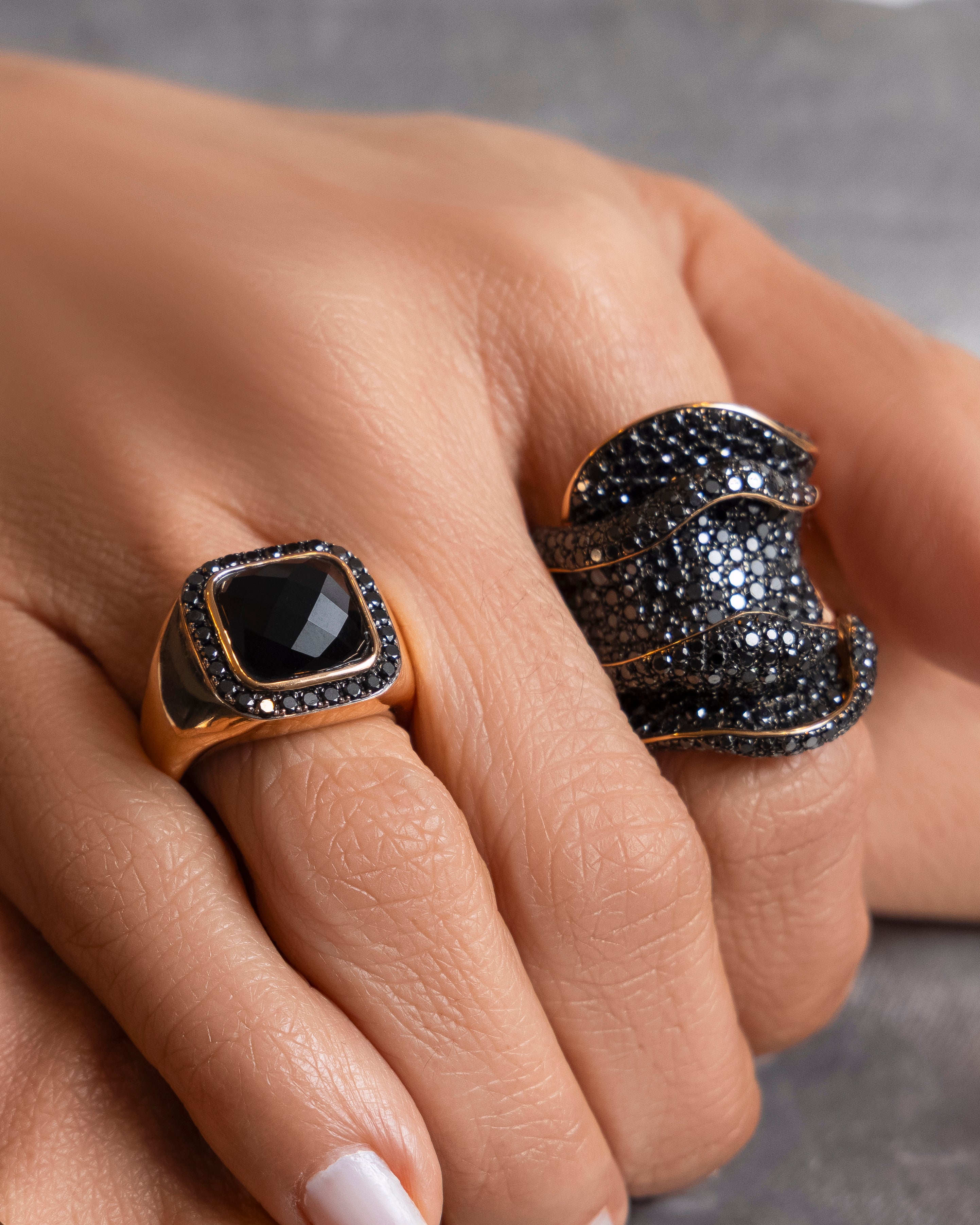 Swirling Black Diamond Cocktail Ring