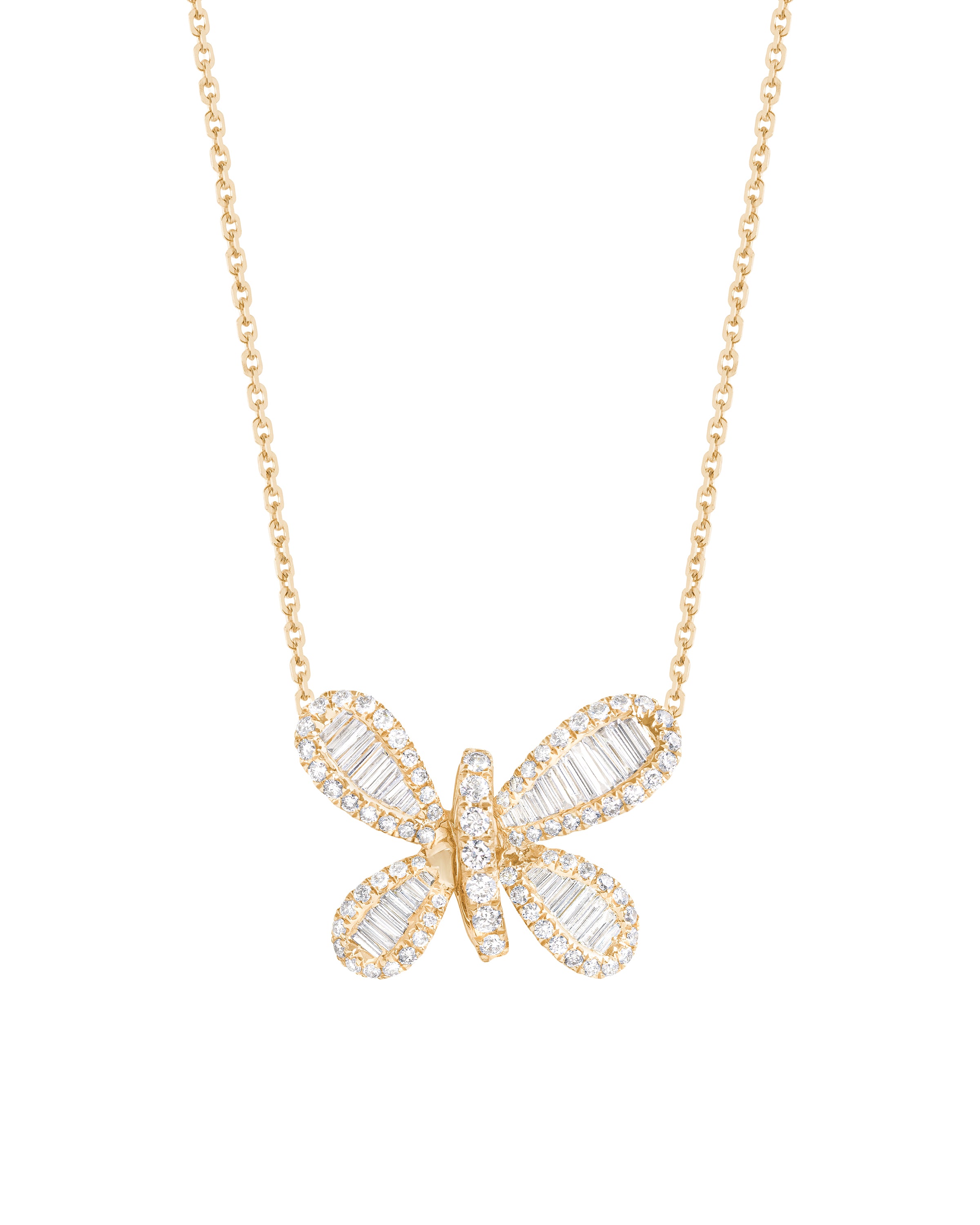 Baguette and Pave Butterfly Diamond Necklace