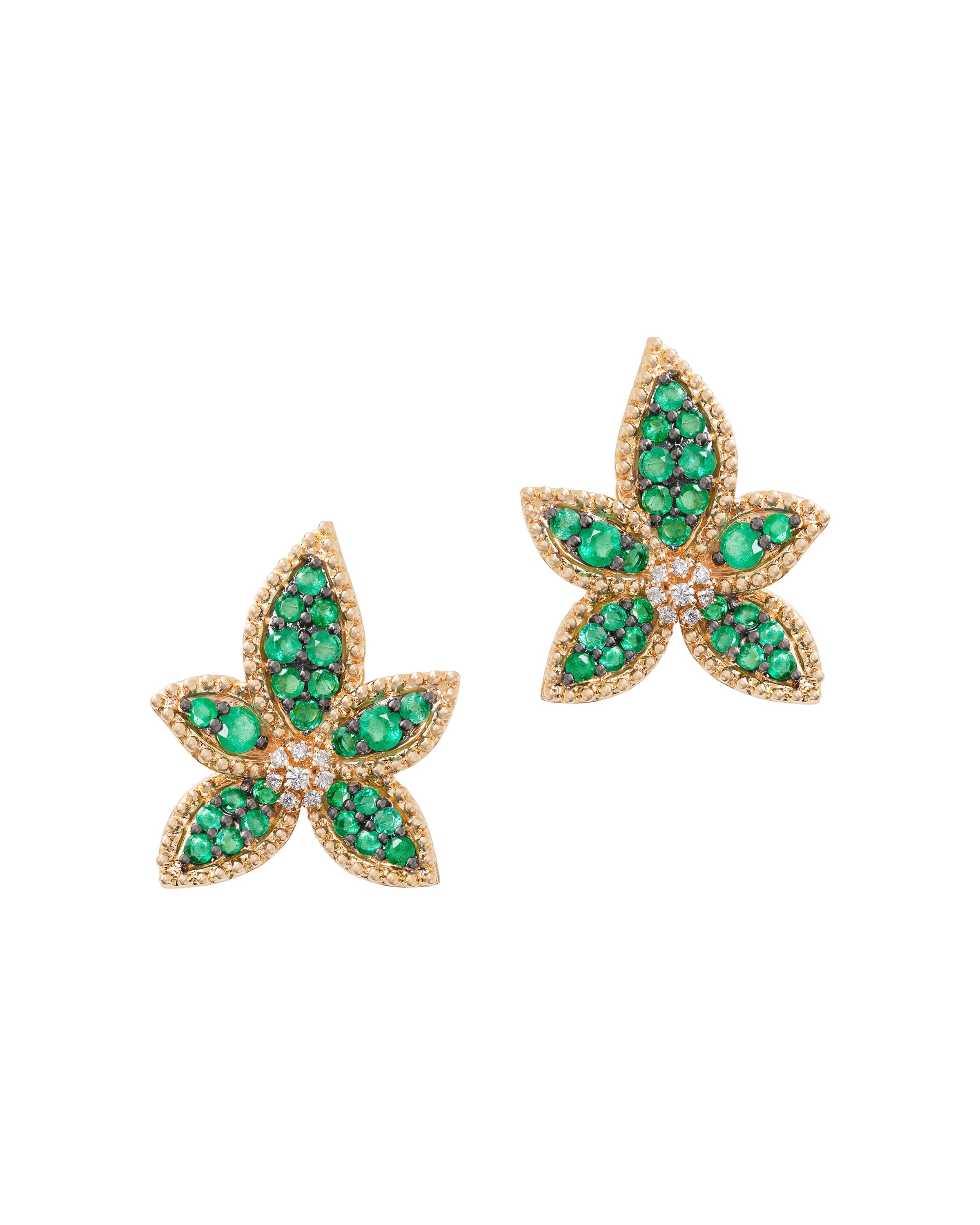 Modern Floral Emerald Earrings