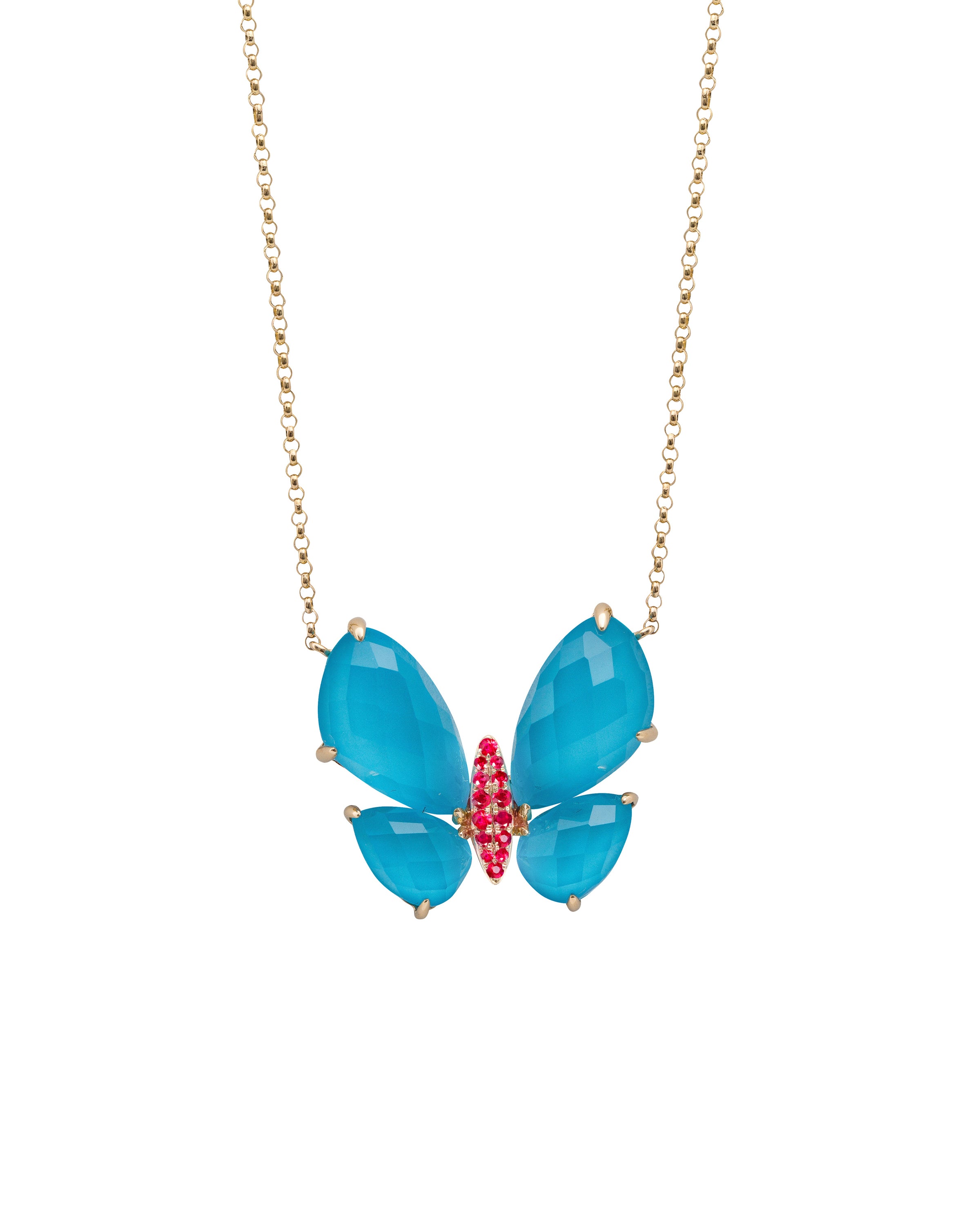Fauna Large Butterfly Necklace in Turquoise and Ruby