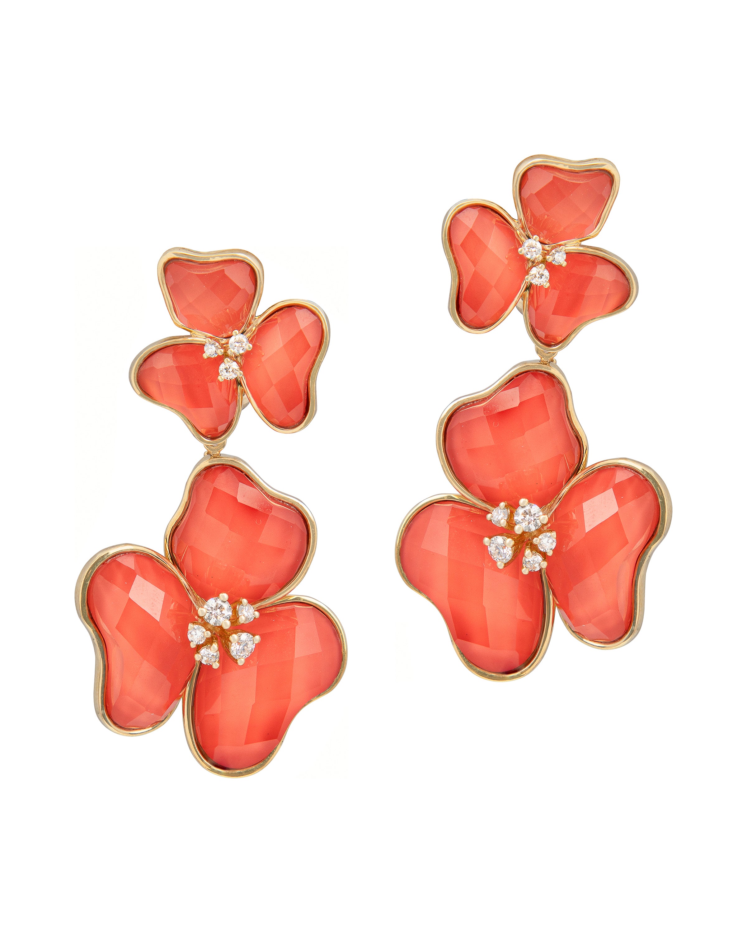 Il Petalo Multi Fiori Drop Earrings in Coral