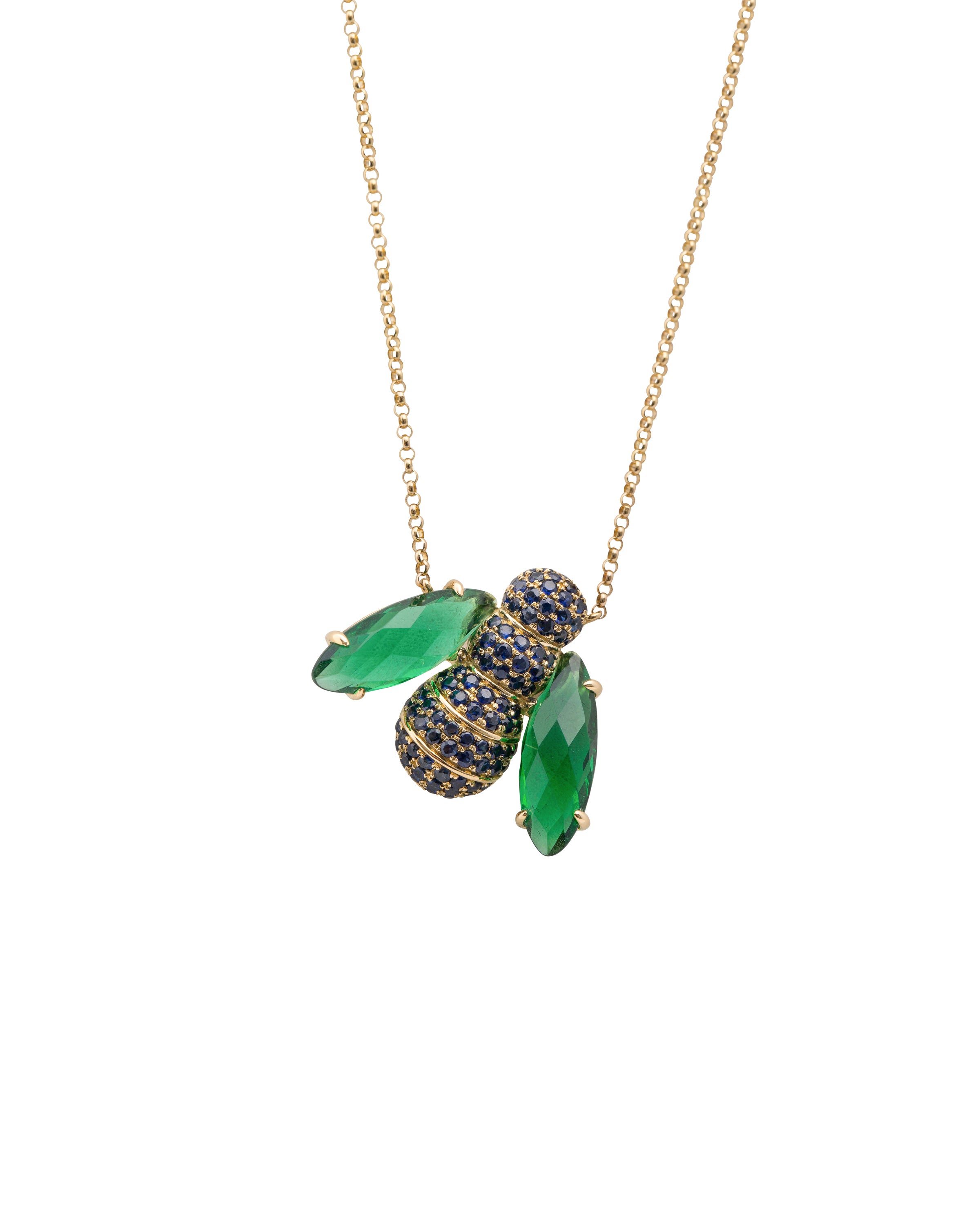 Pannalino Bee Necklace in Green Topaz and Blue Sapphire