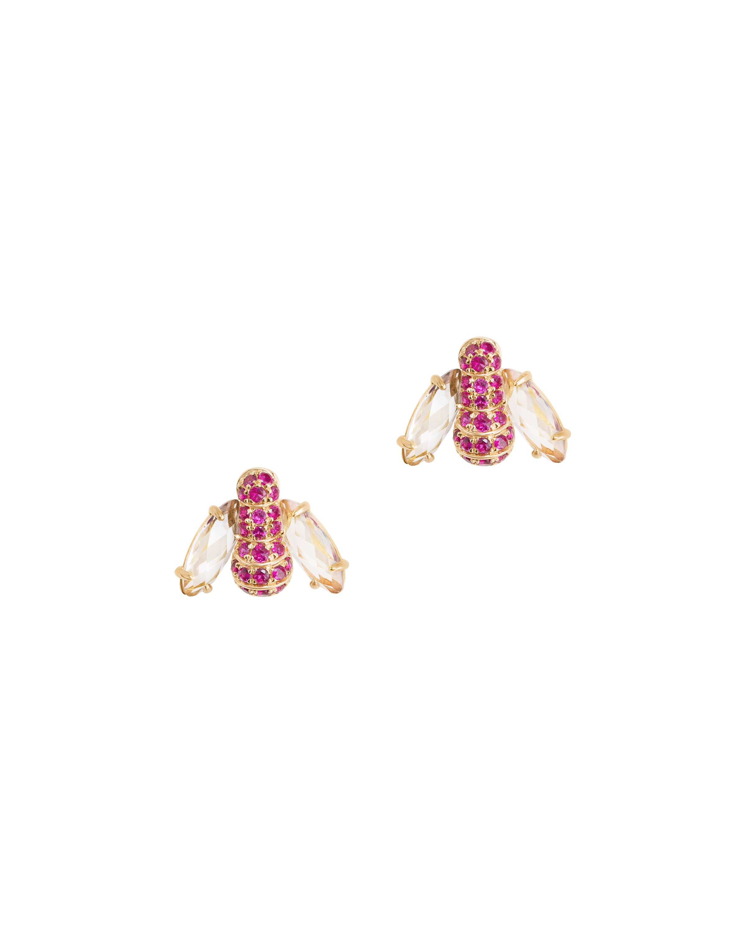 Pannalino Baby Bee Earrings in Rose Quartz and Ruby