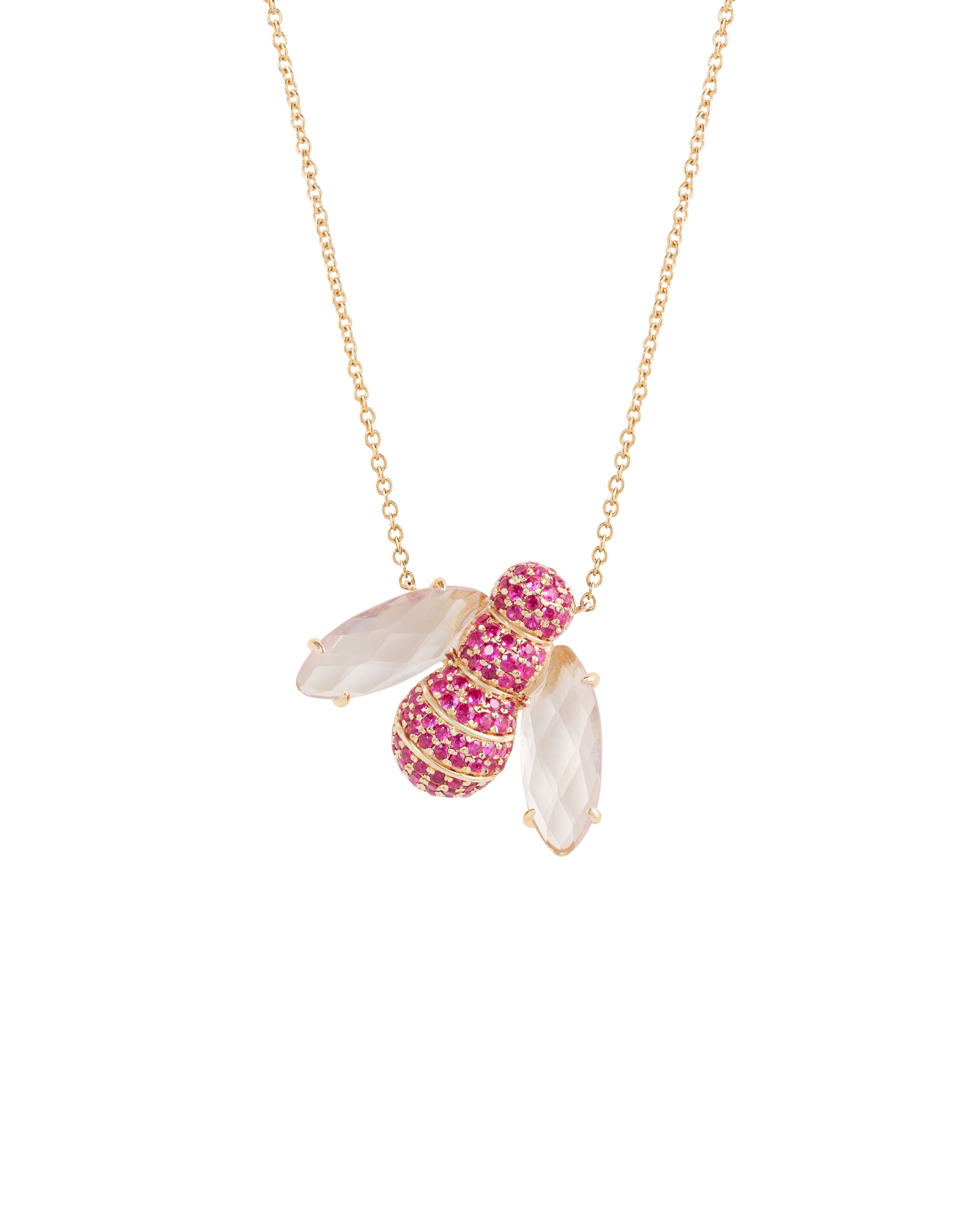 Pannalino Bee Necklace in Rose Quartz and Ruby