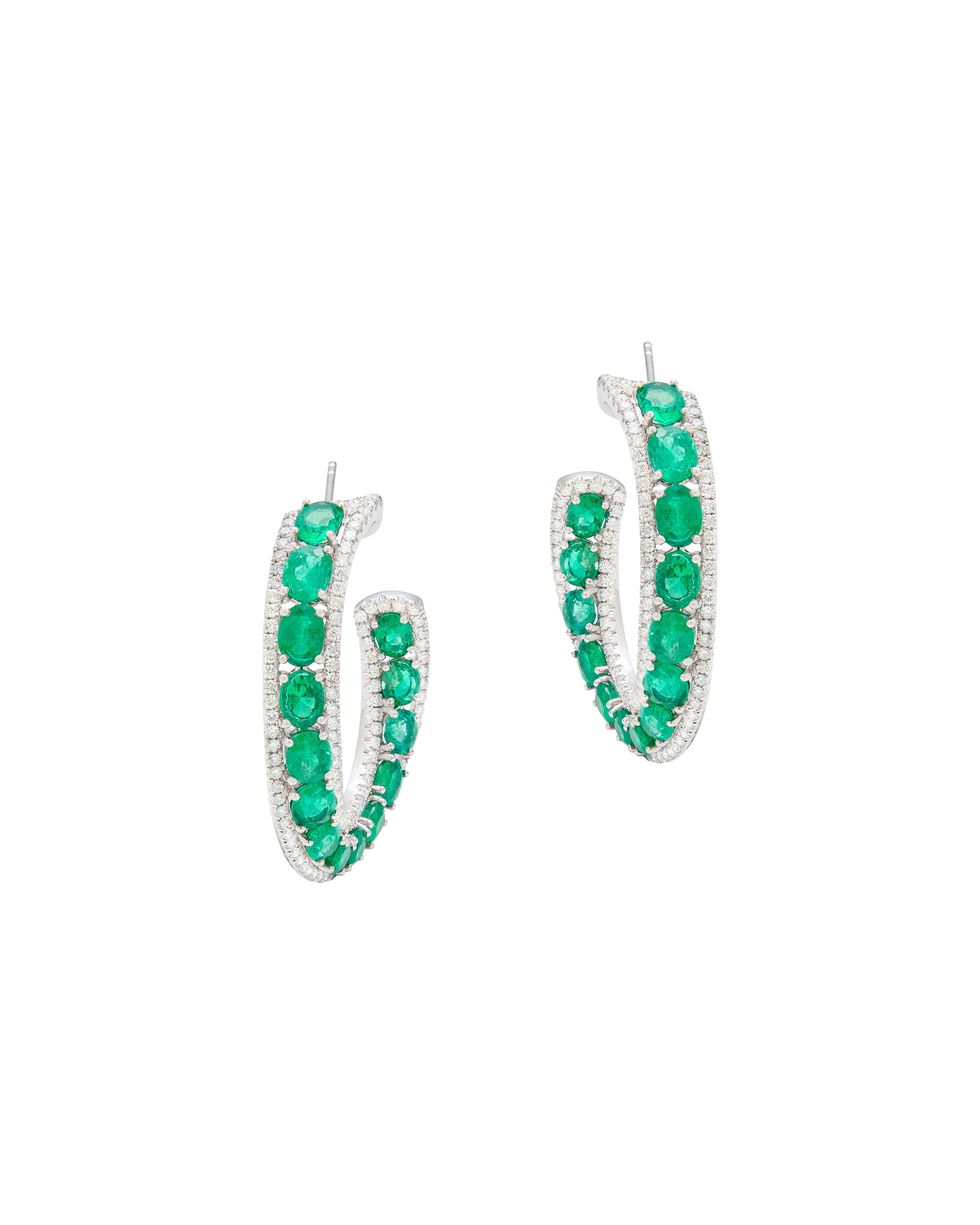 Modern Emerald and Diamond Hoops