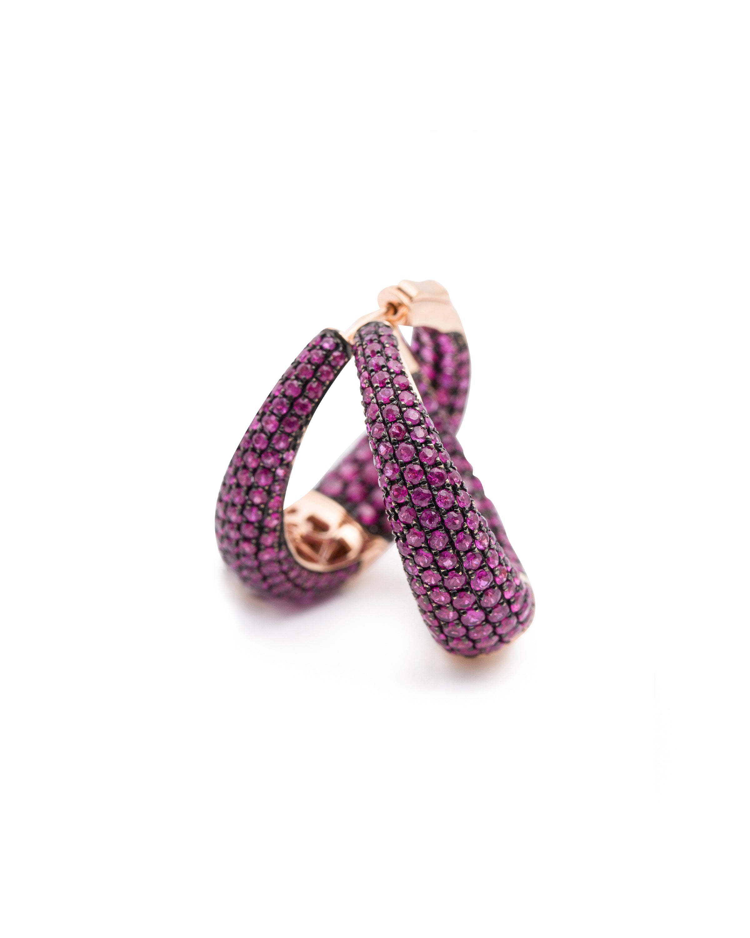Tapered Pave Hoops in Rubies