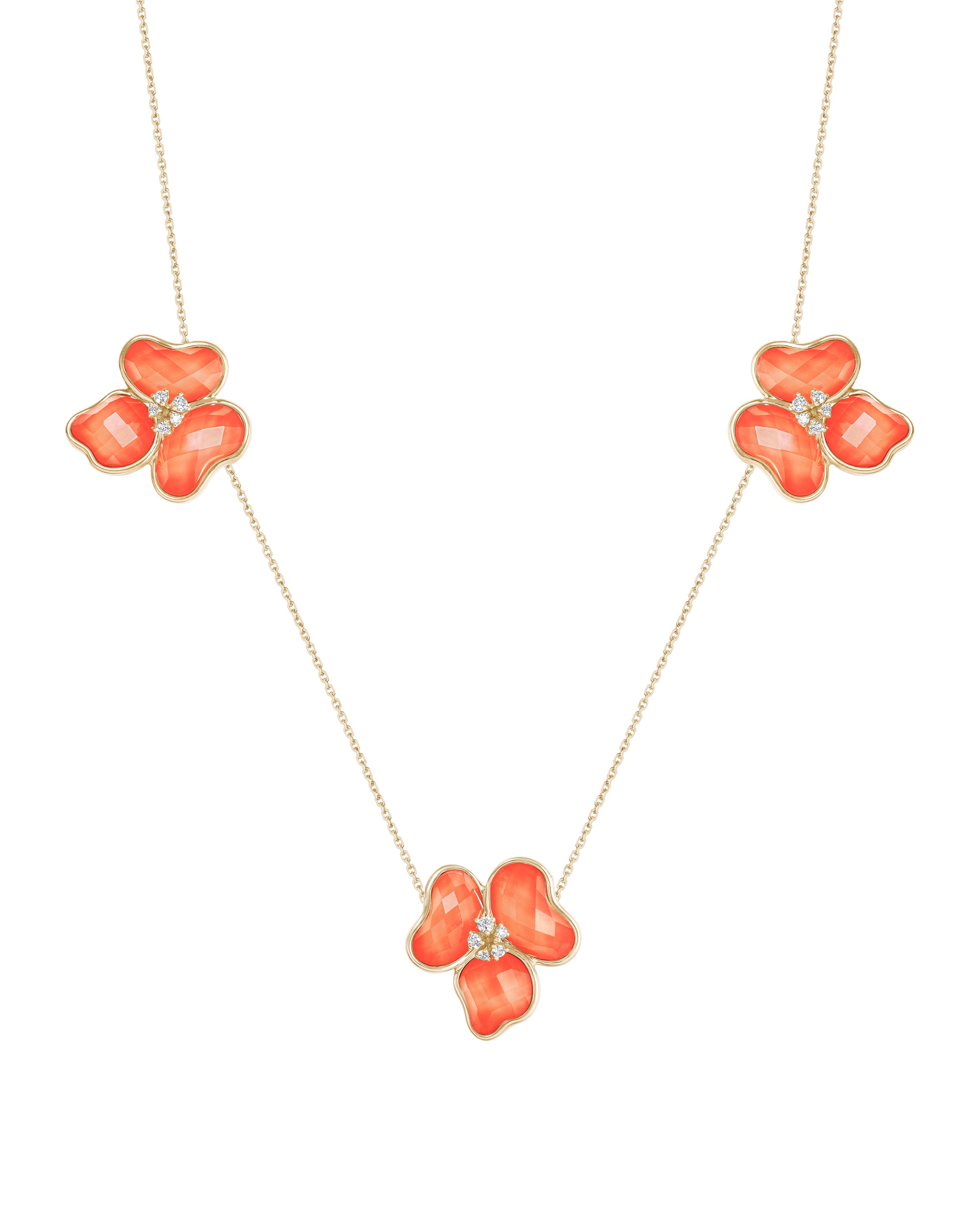 Il Petalo Three Flower Necklace in Coral
