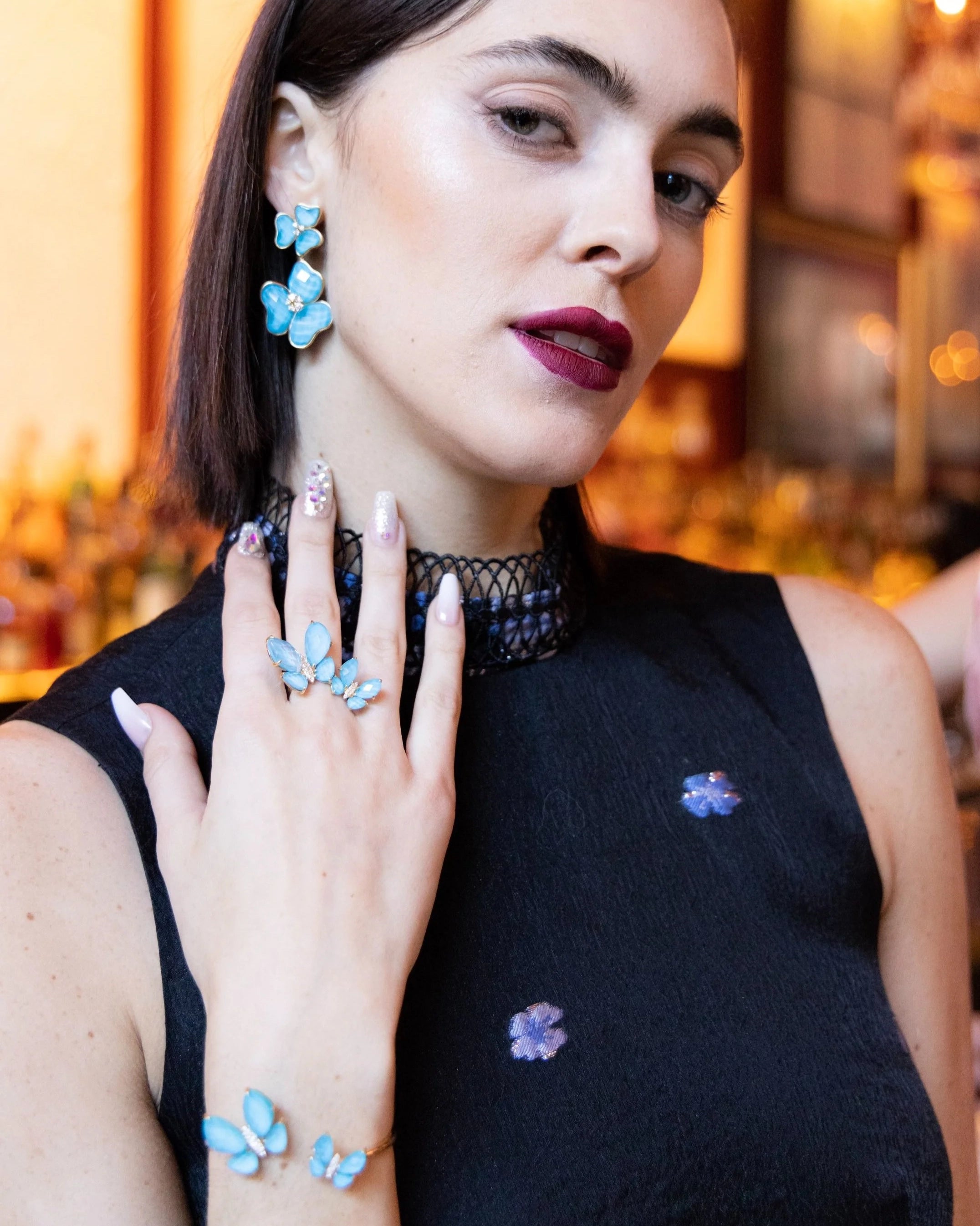 Fauna Double Butterfly Ring in Turquoise