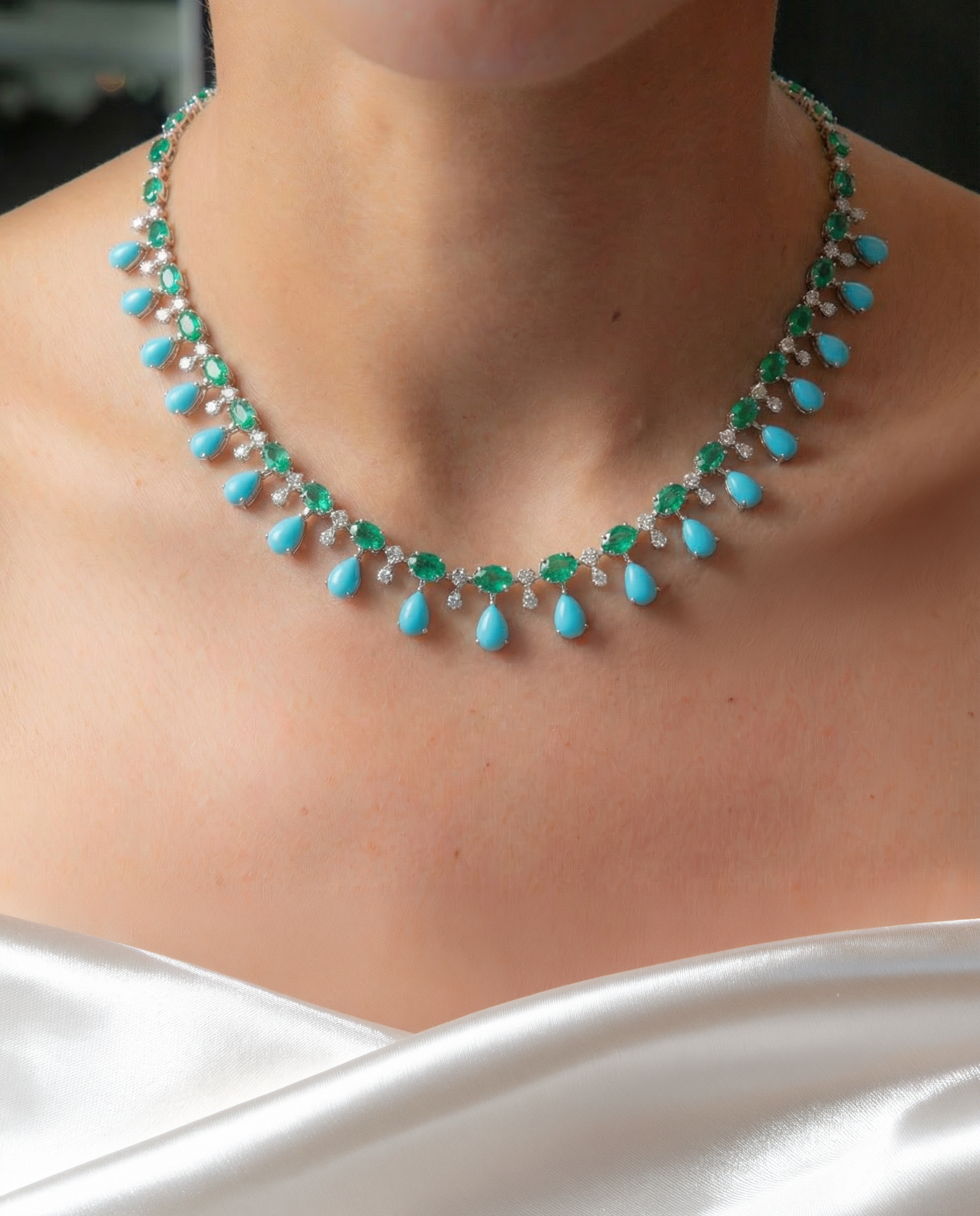 Emerald and Turquoise Teardrops Necklace