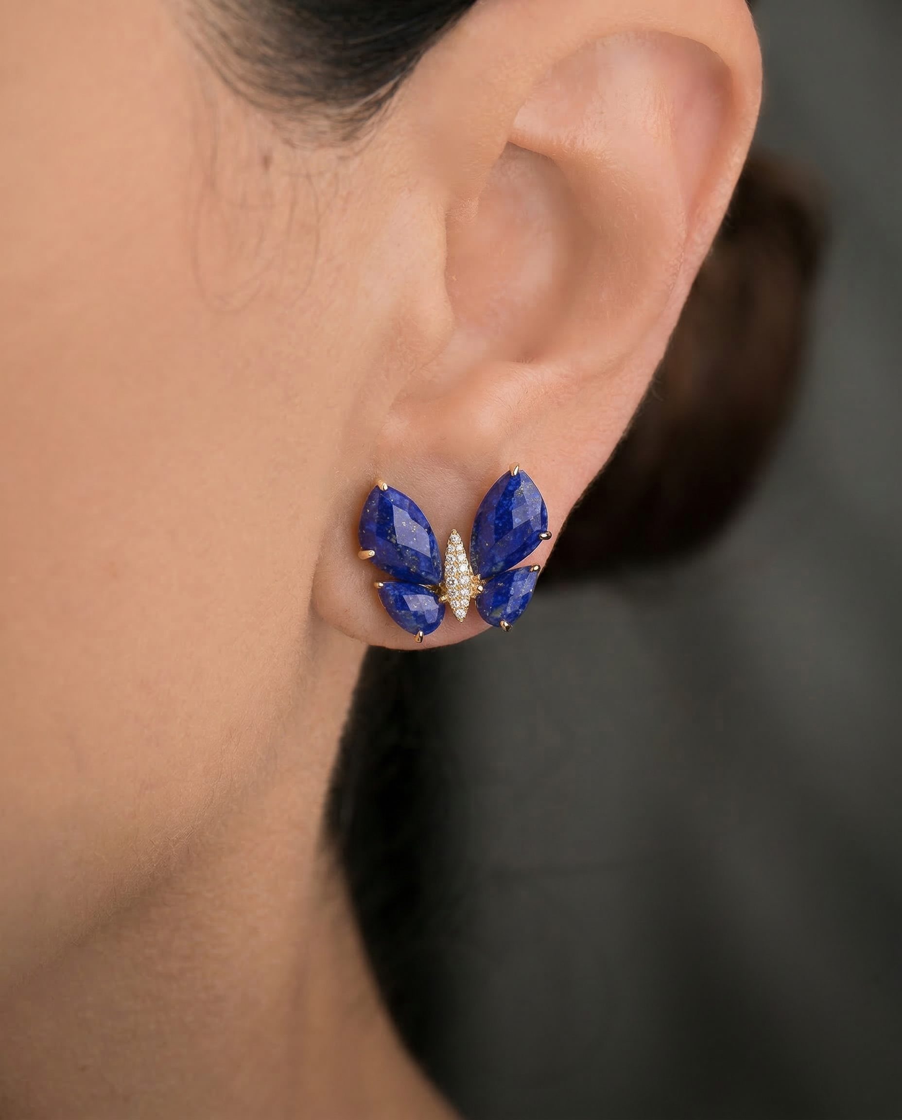 Fauna Small Butterfly Studs in Lapis Lazuli