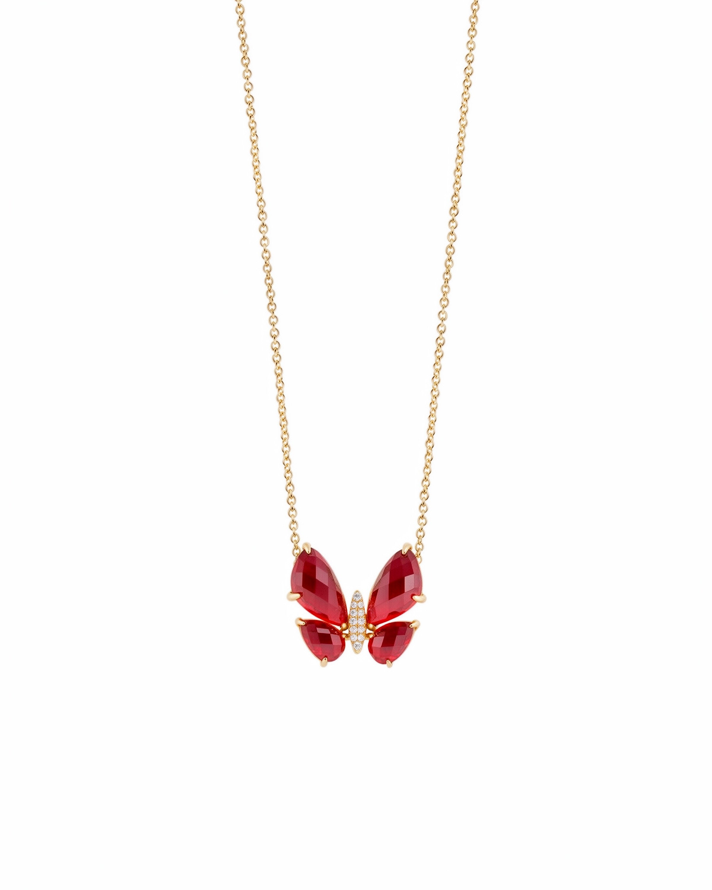 Fauna Small Butterfly Necklace in Red Topaz