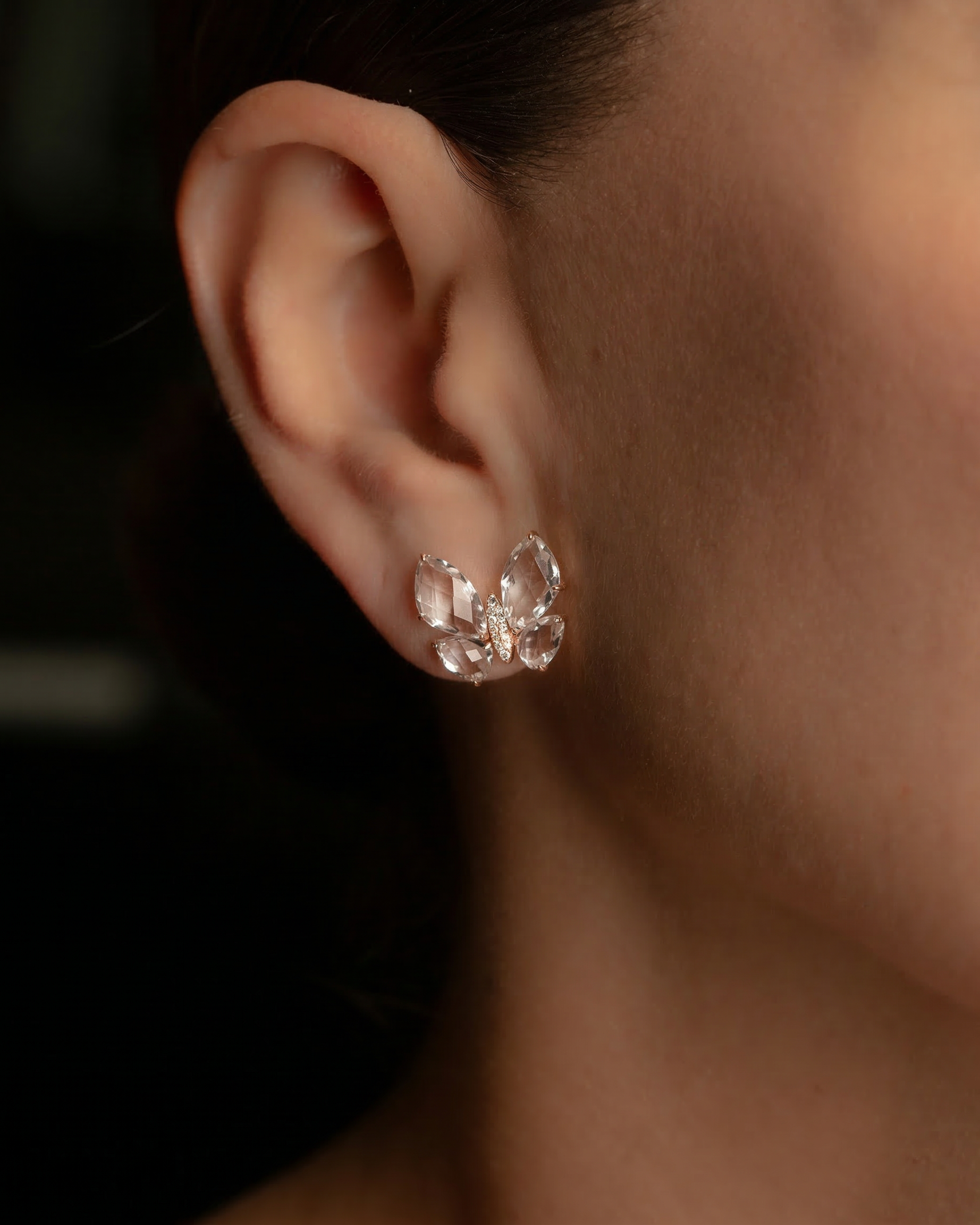 Fauna Small Butterfly Studs in White Topaz