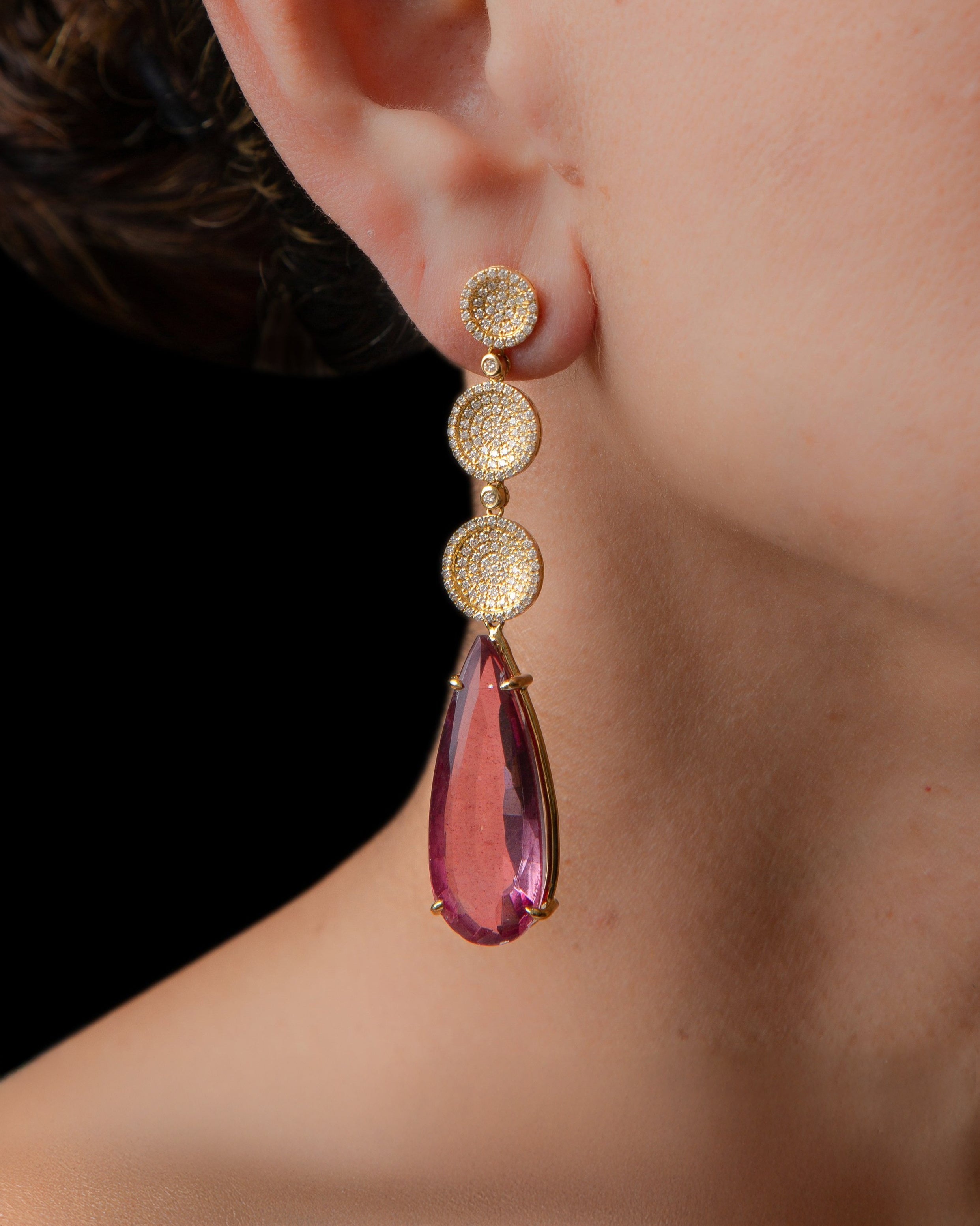 Medallion Drop Pink Topaz Earrings