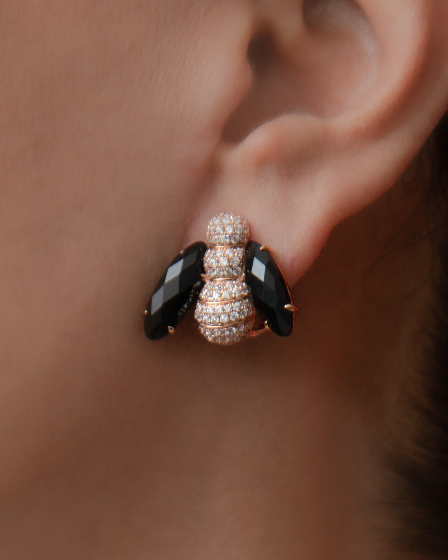 Pannalino Bee Earrings in Black Onyx and White Topaz
