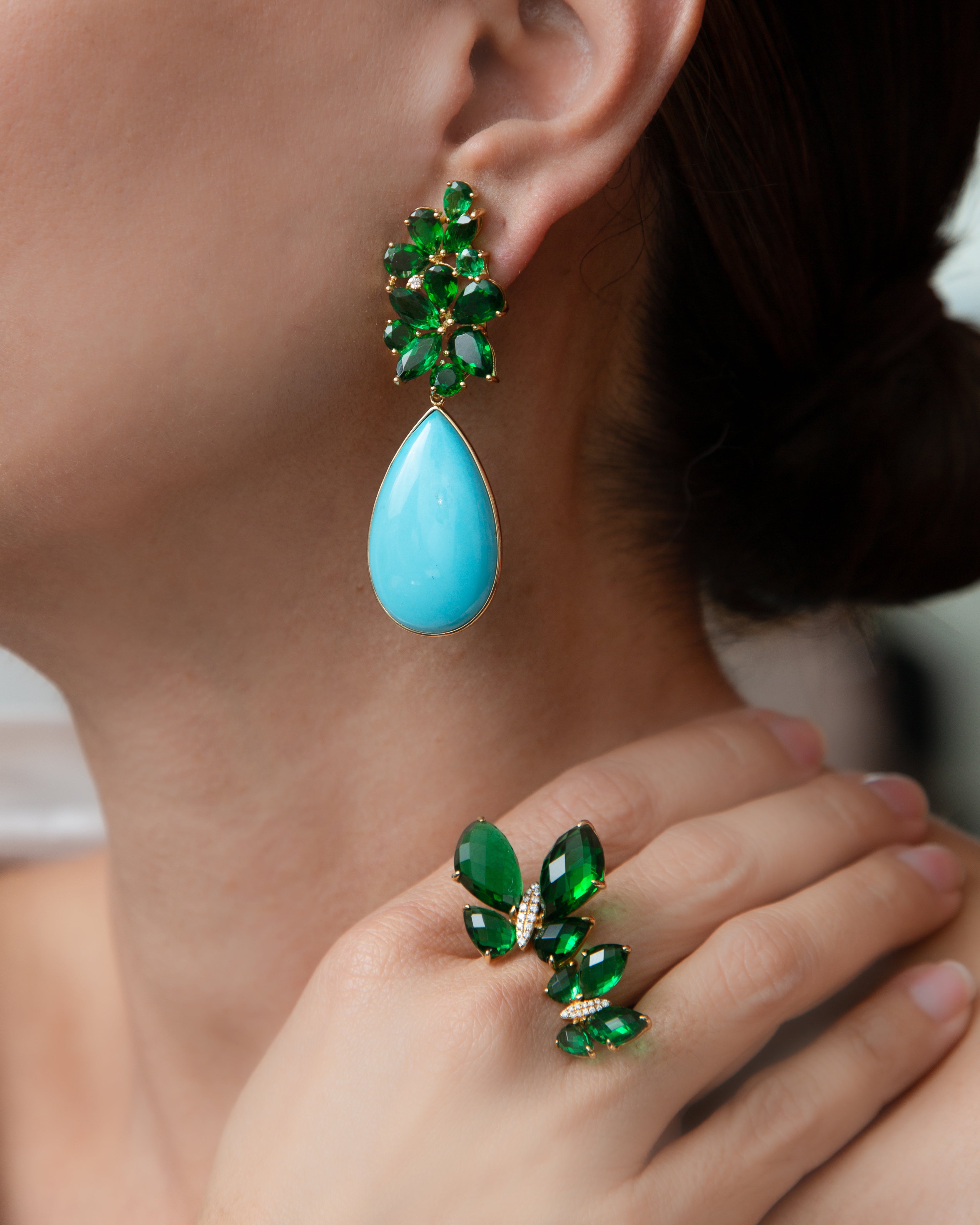 Fauna Double Butterfly Ring in Green Topaz