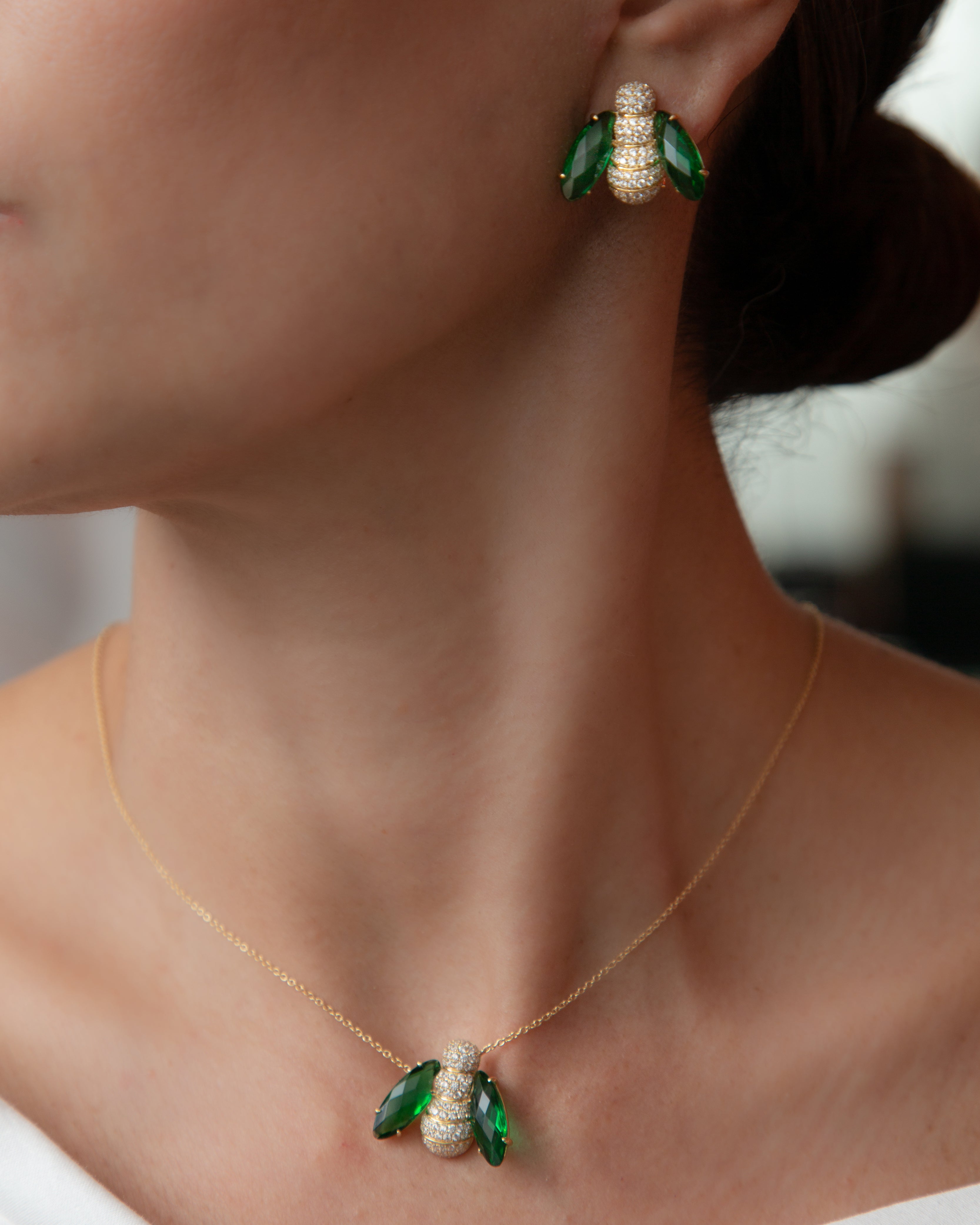 Pannalino Bee Earrings in Green Topaz and White Topaz