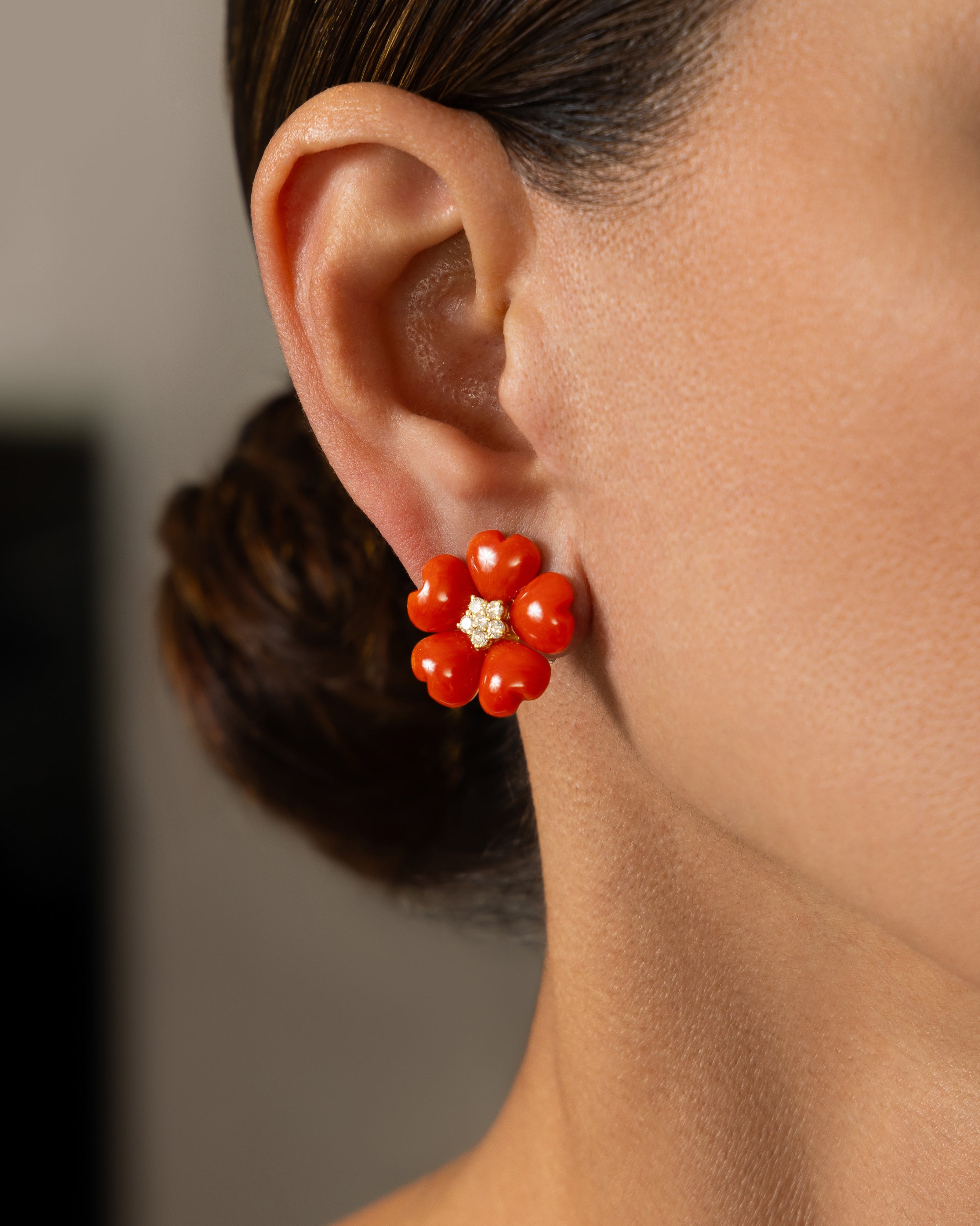 Heart Floral Coral Earrings