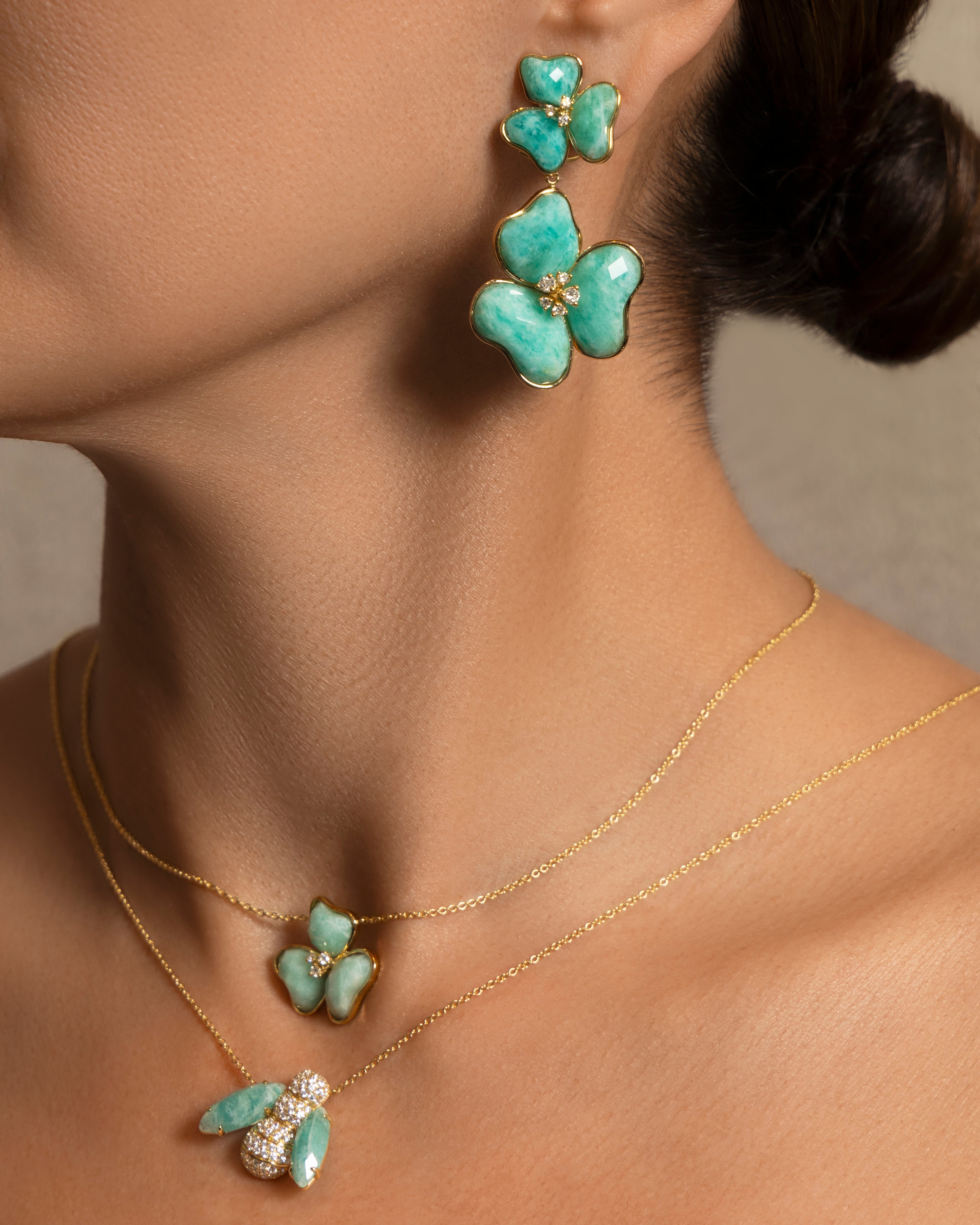 Il Petalo Multi Fiori Drop Earrings in Amazonite