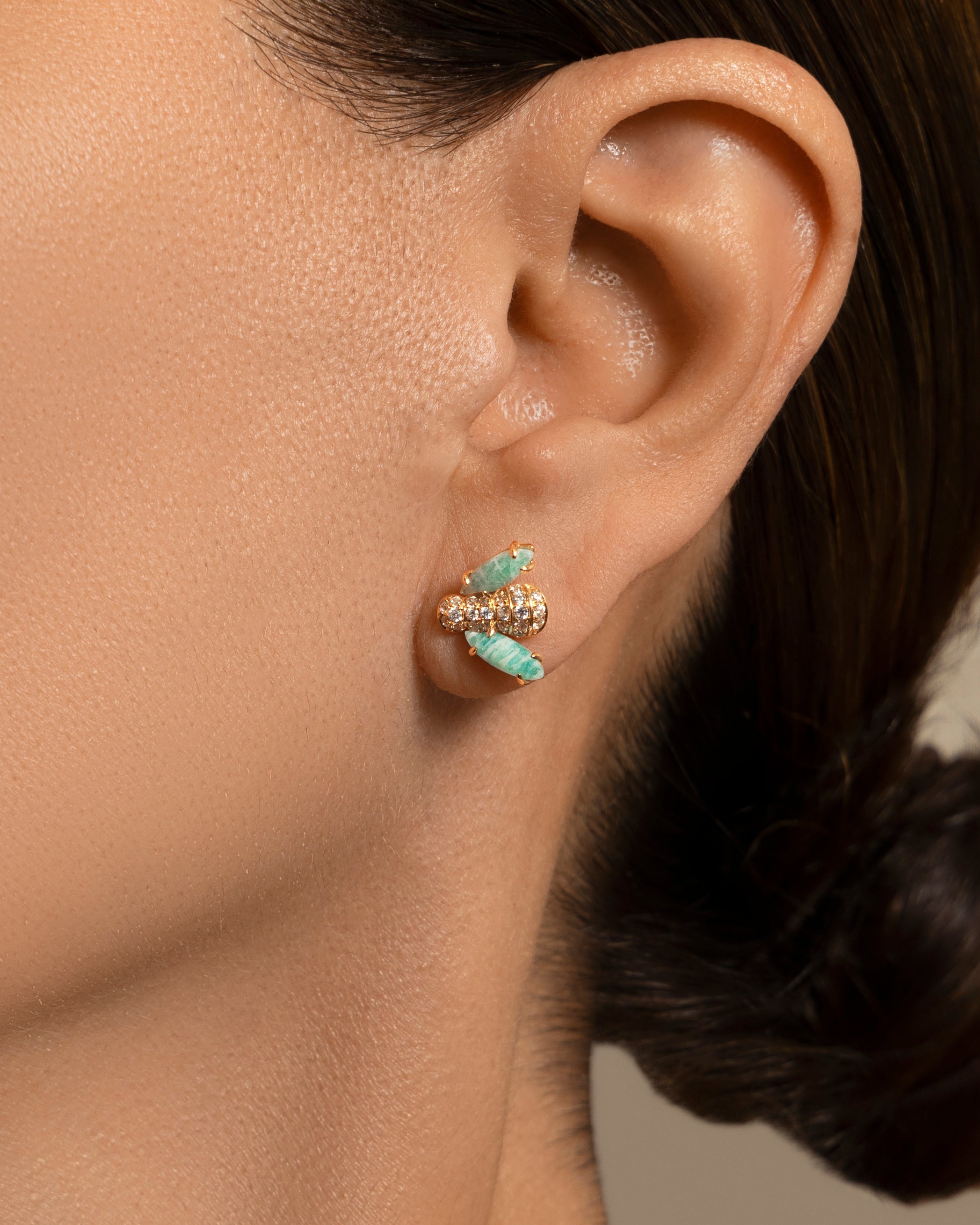 Pannalino Baby Bee Earrings in Amazonite and White Topaz