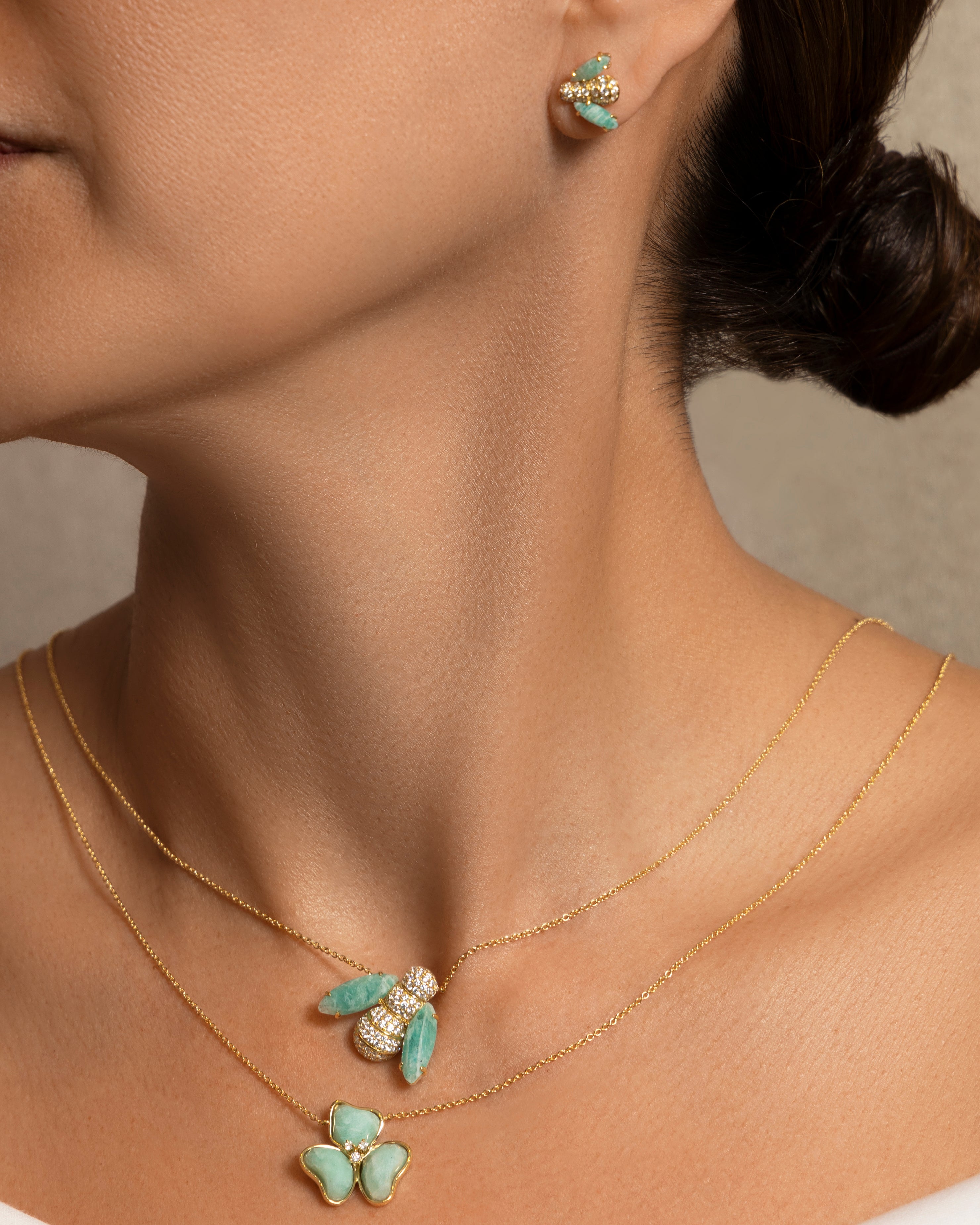 Pannalino Baby Bee Earrings in Amazonite and White Topaz