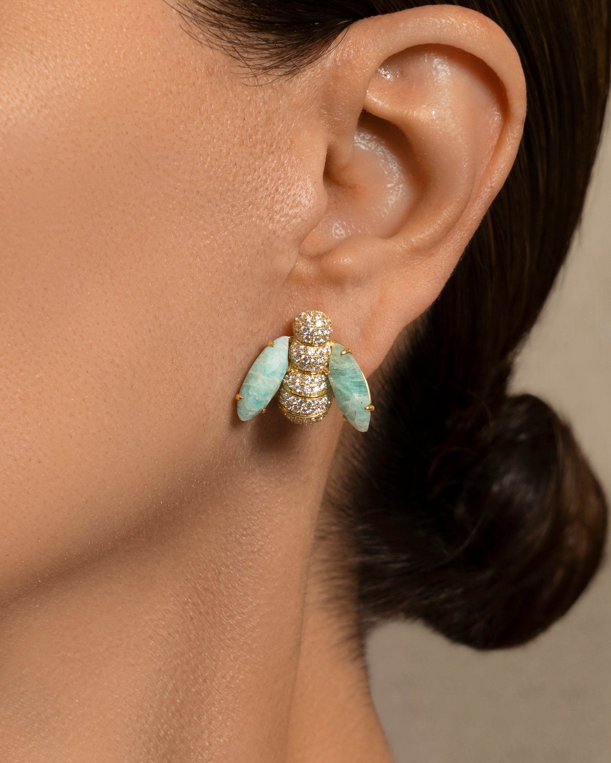 Pannalino Bee Earrings in Amazonite and White Topaz