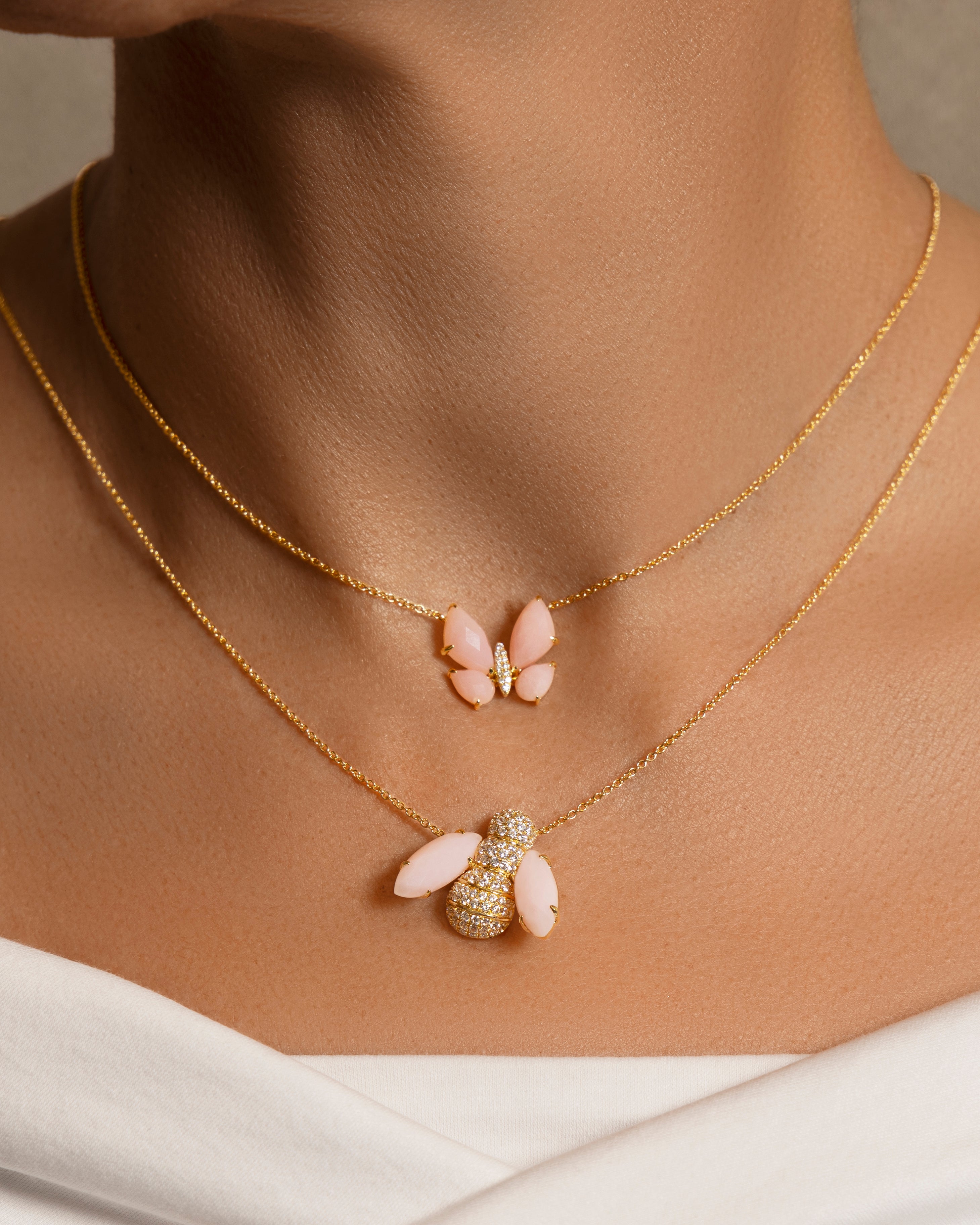 Fauna Small Butterfly Necklace in Pink Opal