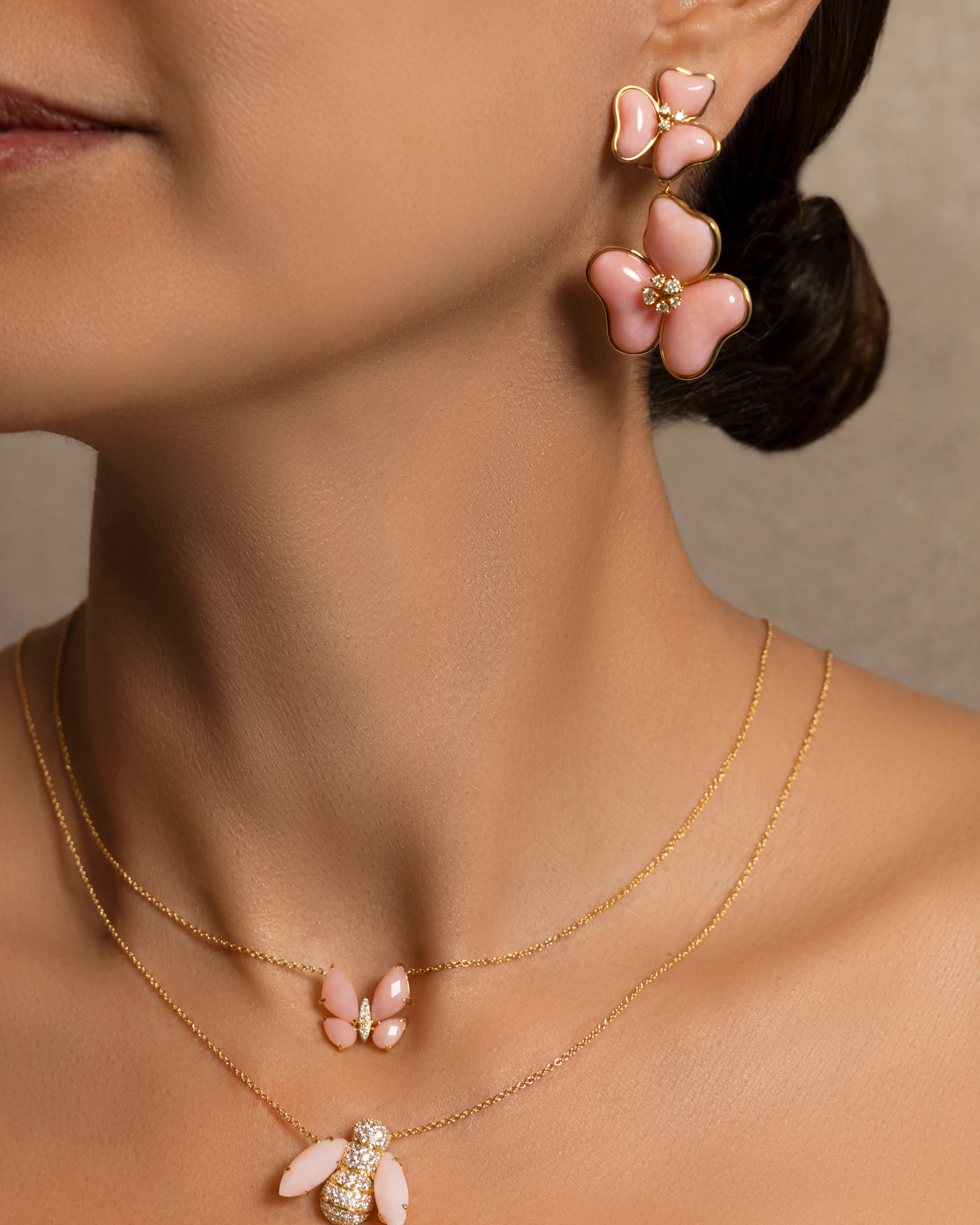 Il Petalo Multi Fiori Drop Earrings in Pink Opal