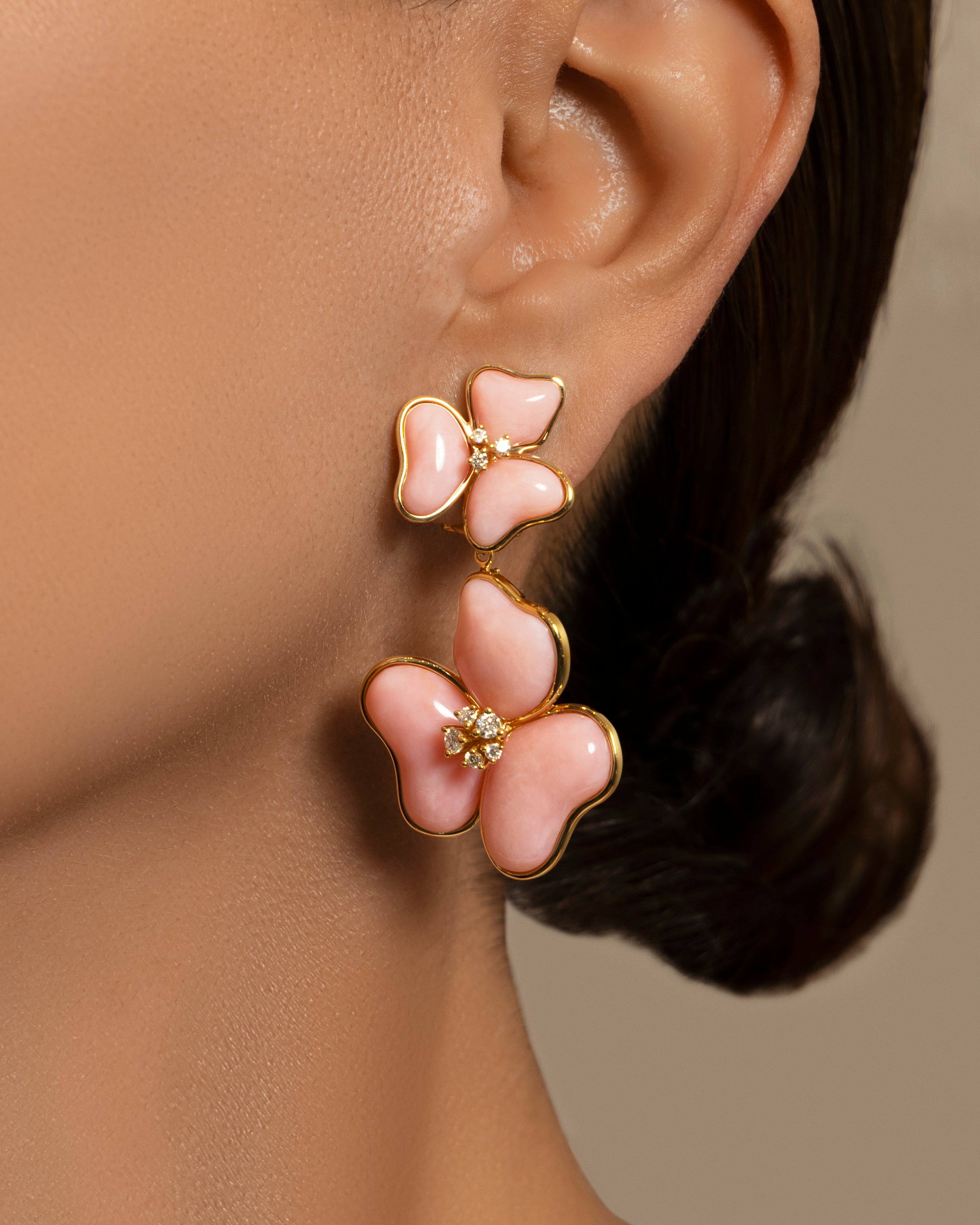 Il Petalo Multi Fiori Drop Earrings in Pink Opal