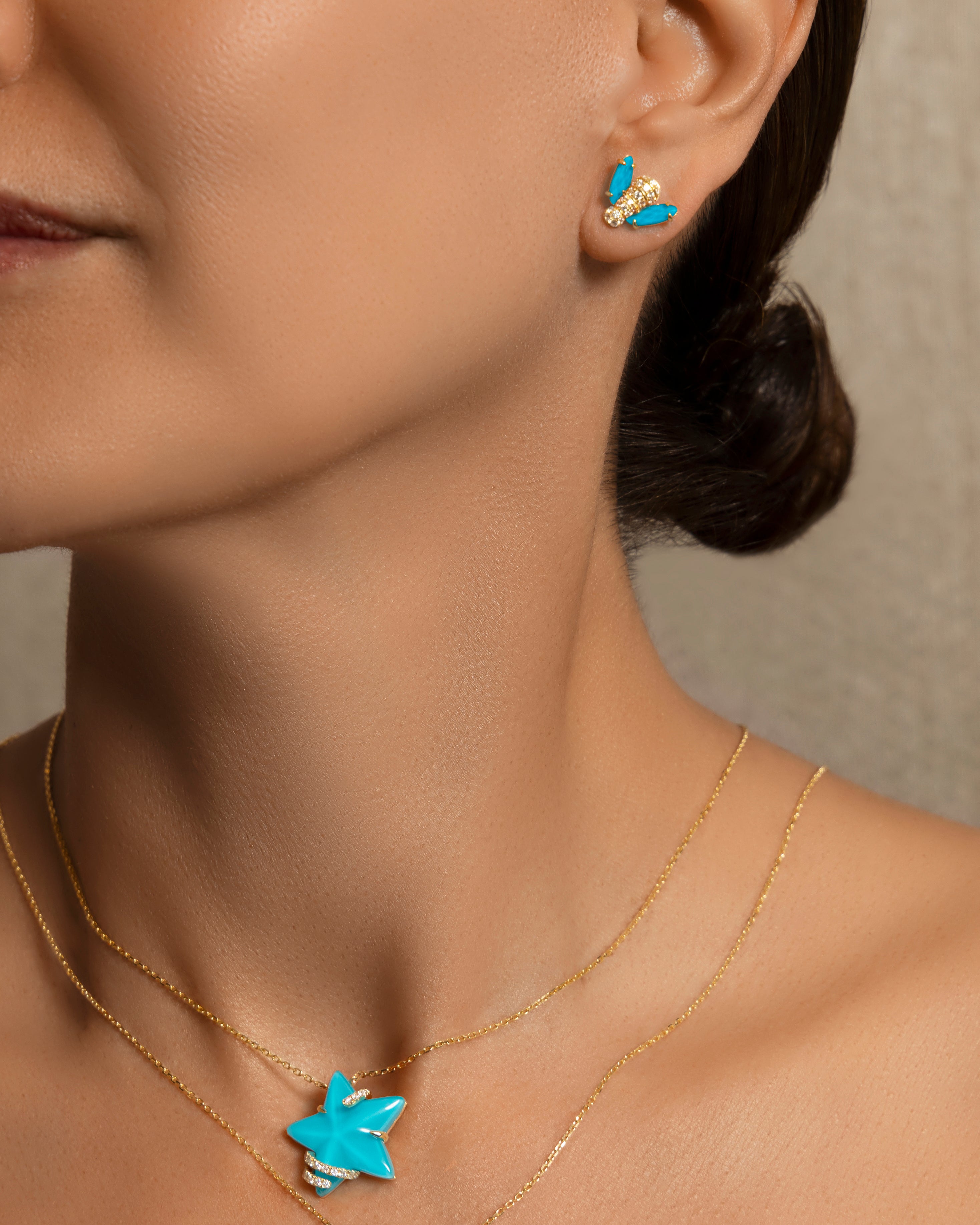 Pannalino Baby Bee Earrings in Turquoise and White Topaz