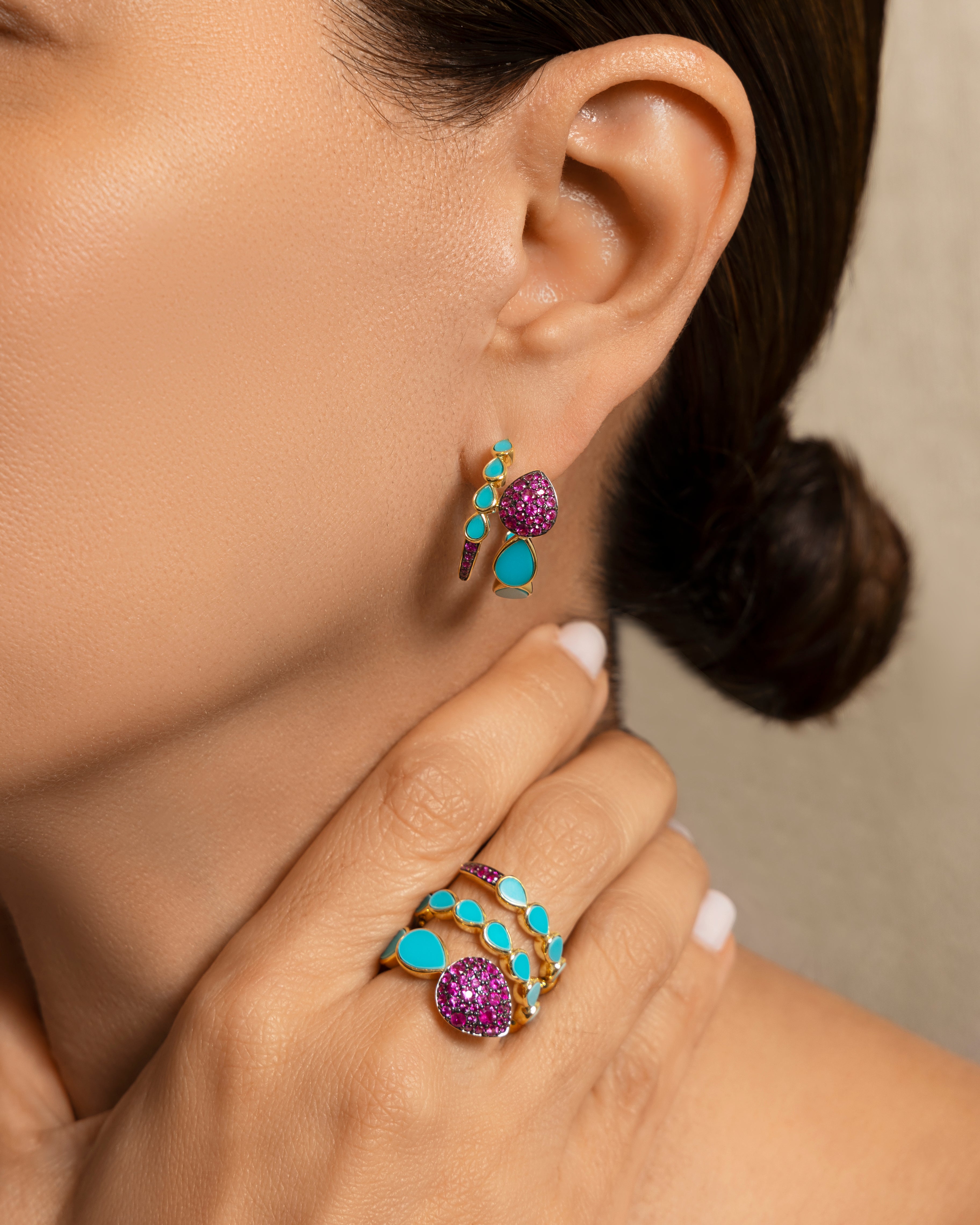 Las Boas Ruby and Turquoise Earrings