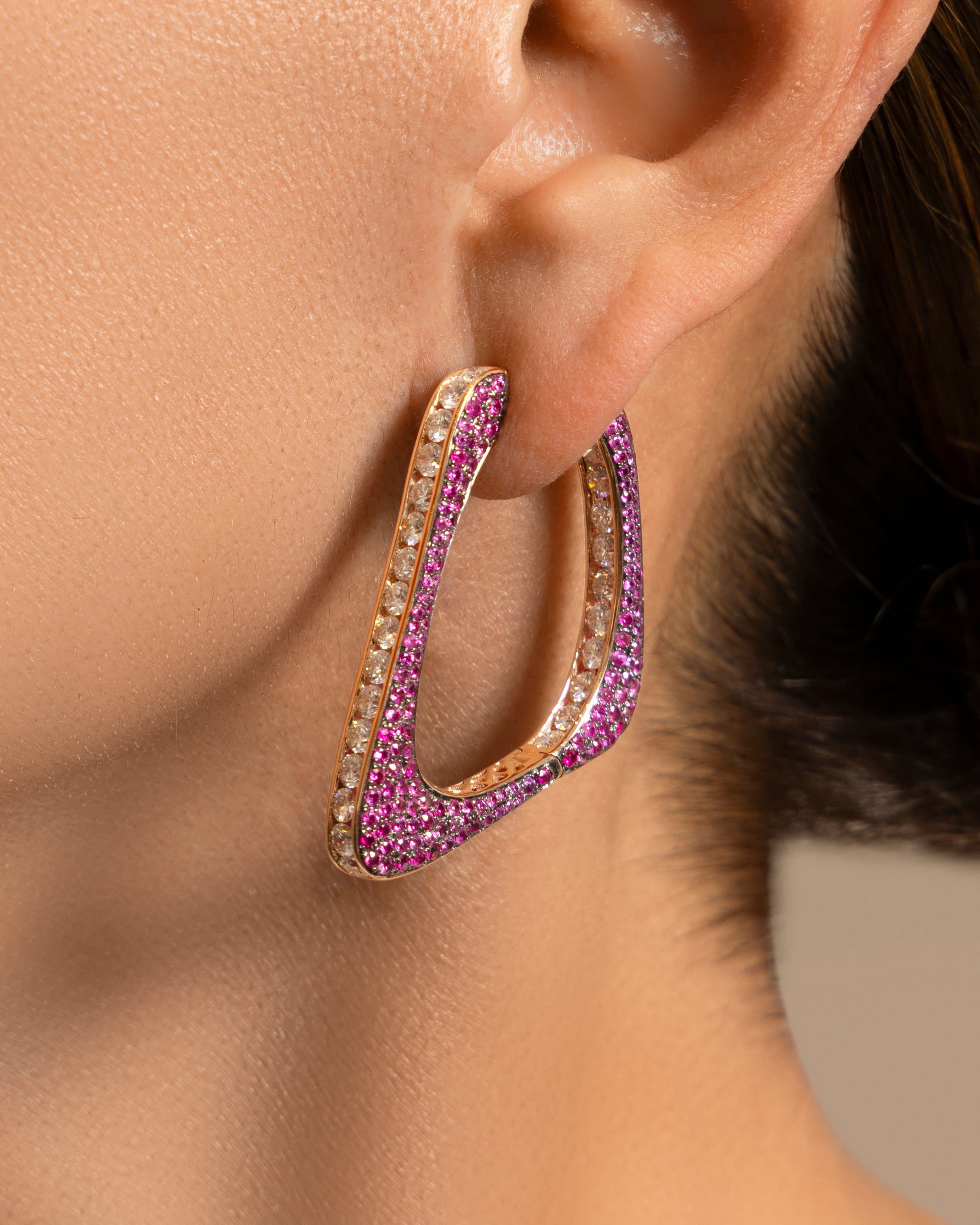 Geometric Ruby & Diamond Hoops