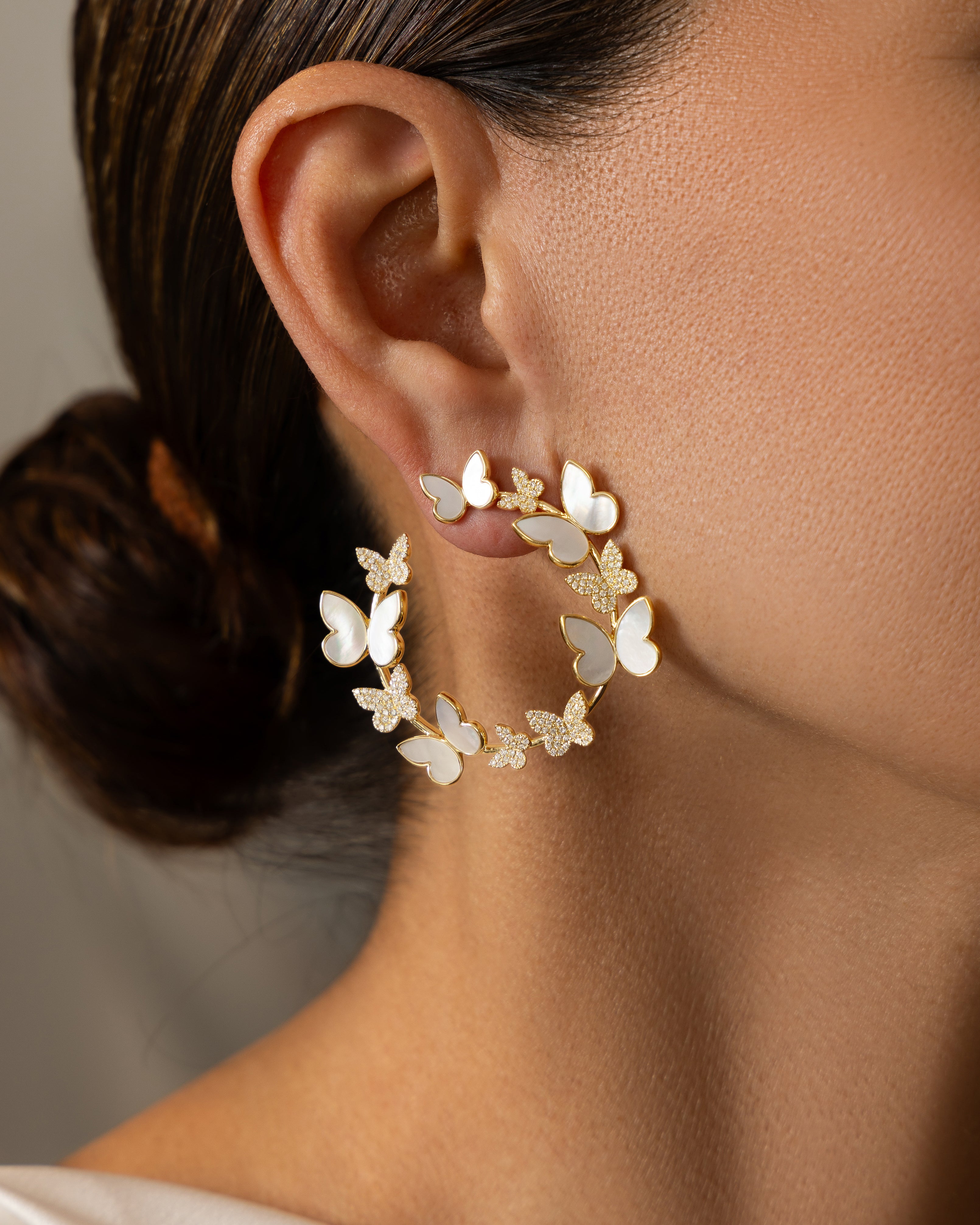 Mini Fauna Butterfly Hoops in Mother of Pearl