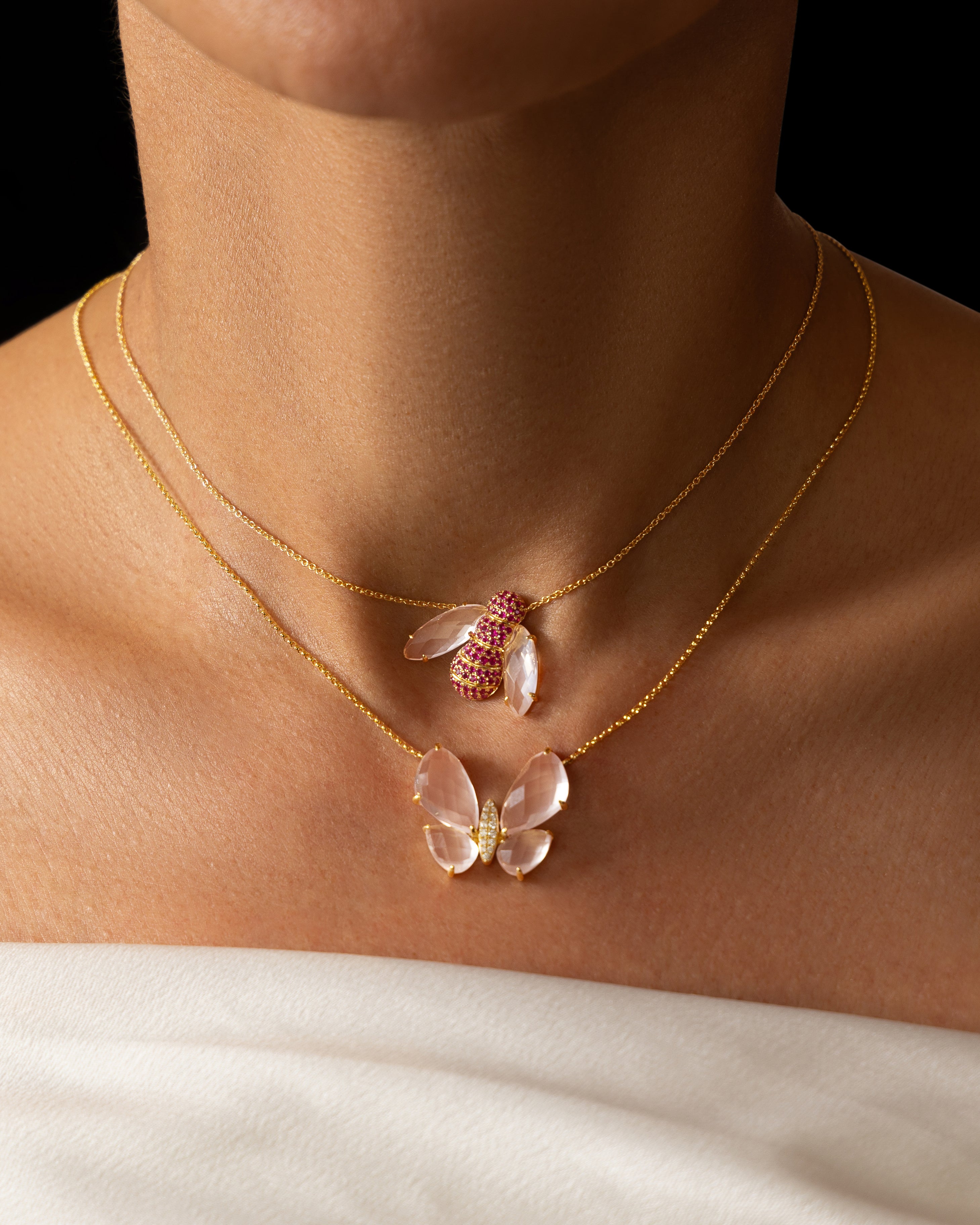Fauna Large Butterfly Necklace in Rose Quartz