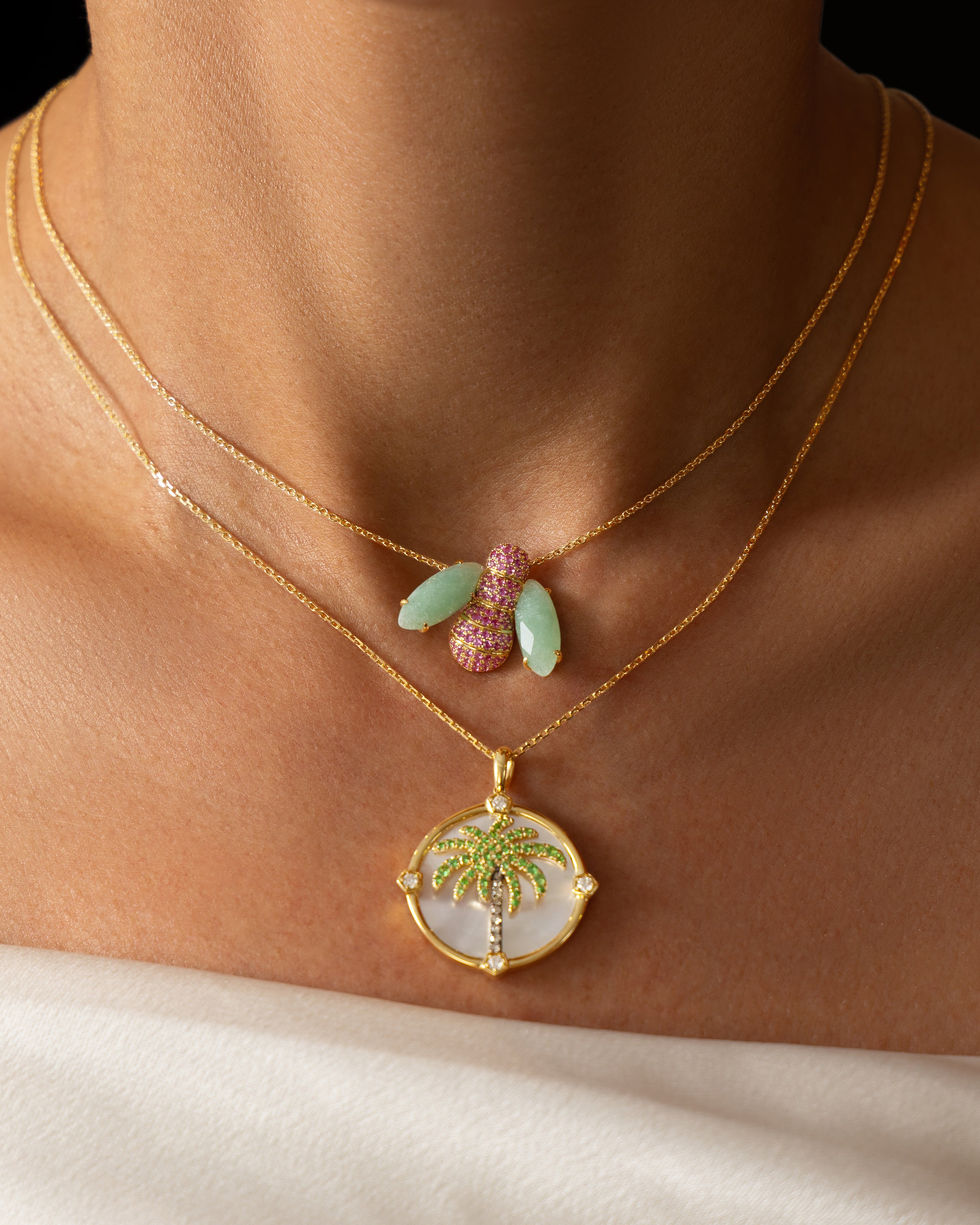 Pannalino Bee Necklace in Aventurine and Ruby