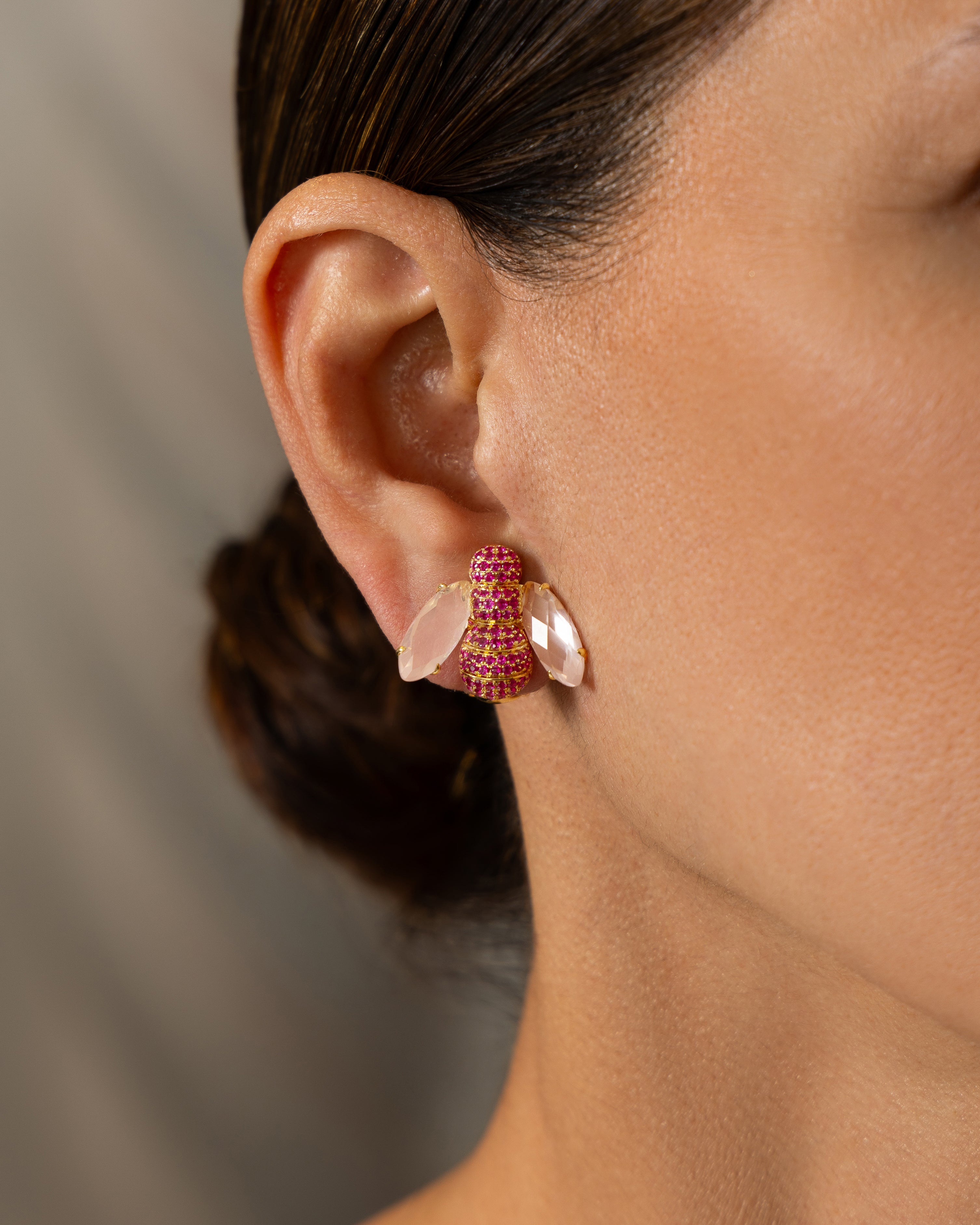 Pannalino Bee Earrings in Rose Quartz and Ruby