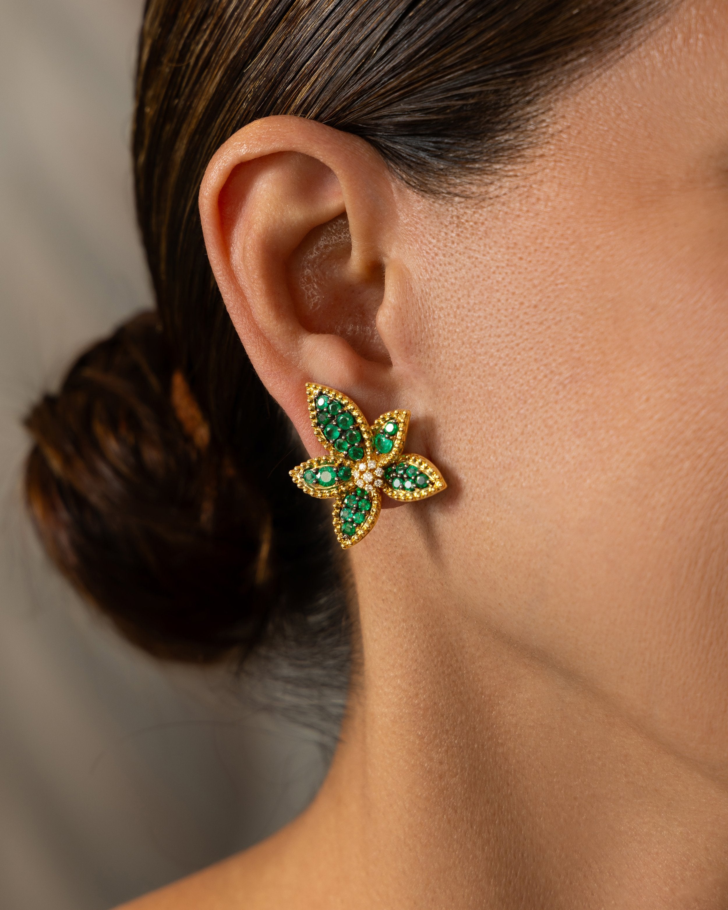 Modern Floral Emerald Earrings