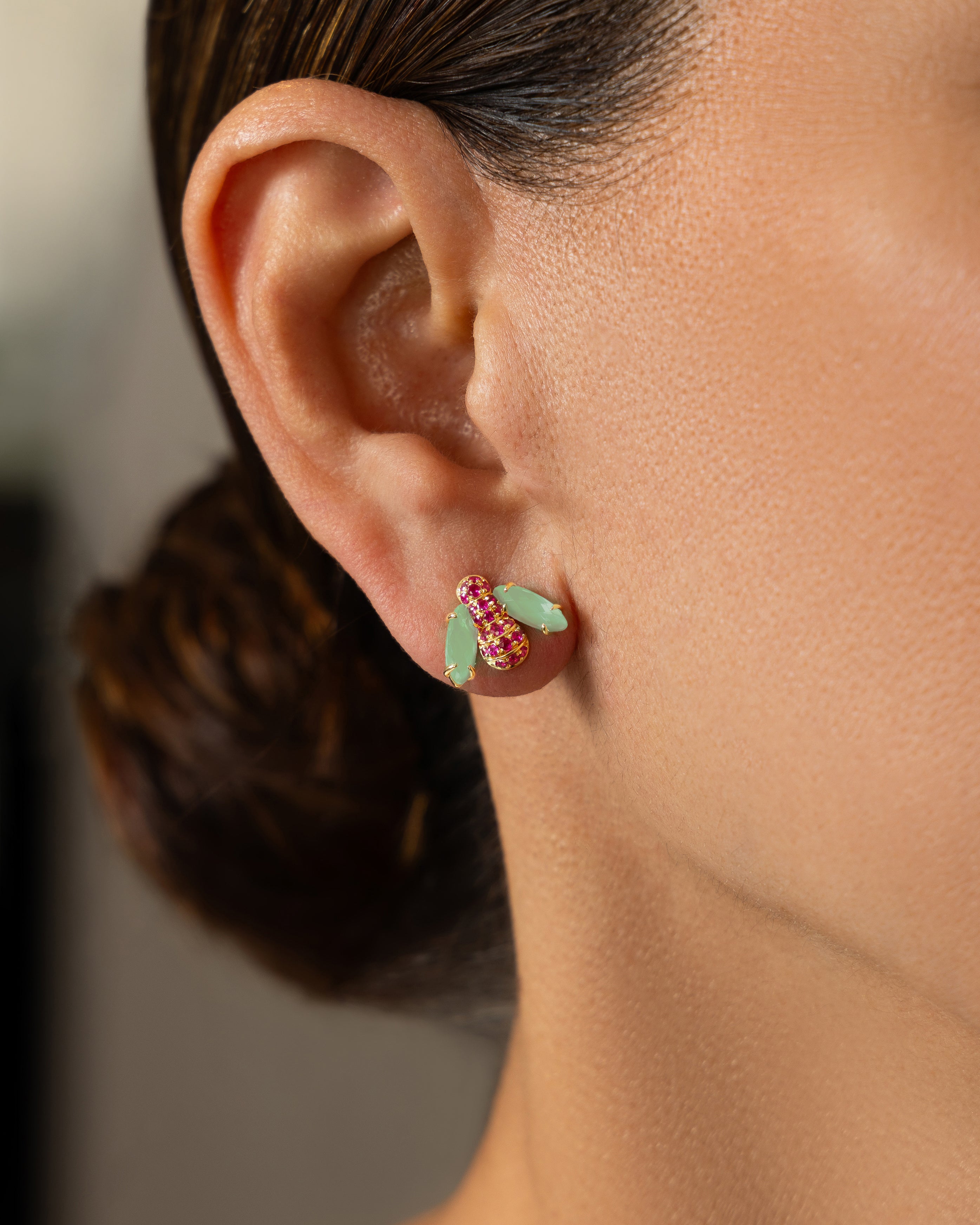 Pannalino Baby Bee Earrings in Aventurine and Ruby
