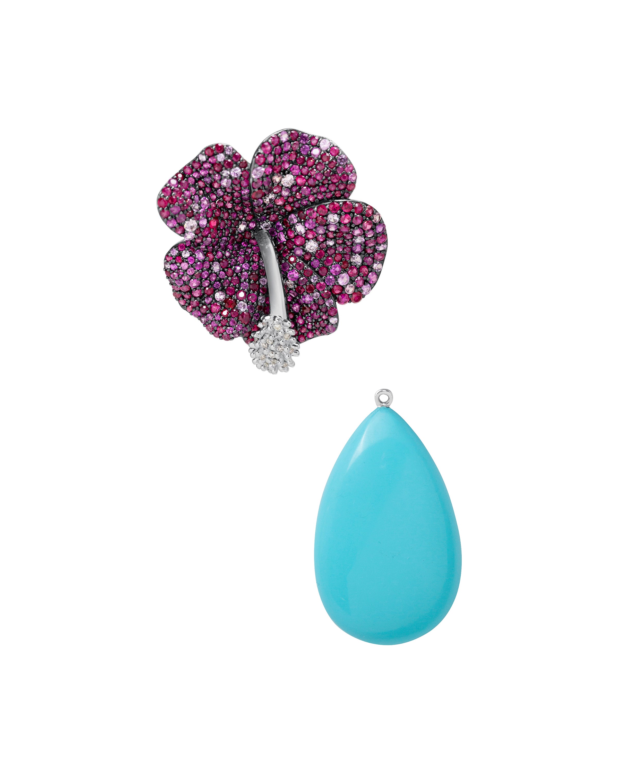 Hibiscus Earrings with Turquoise Drop