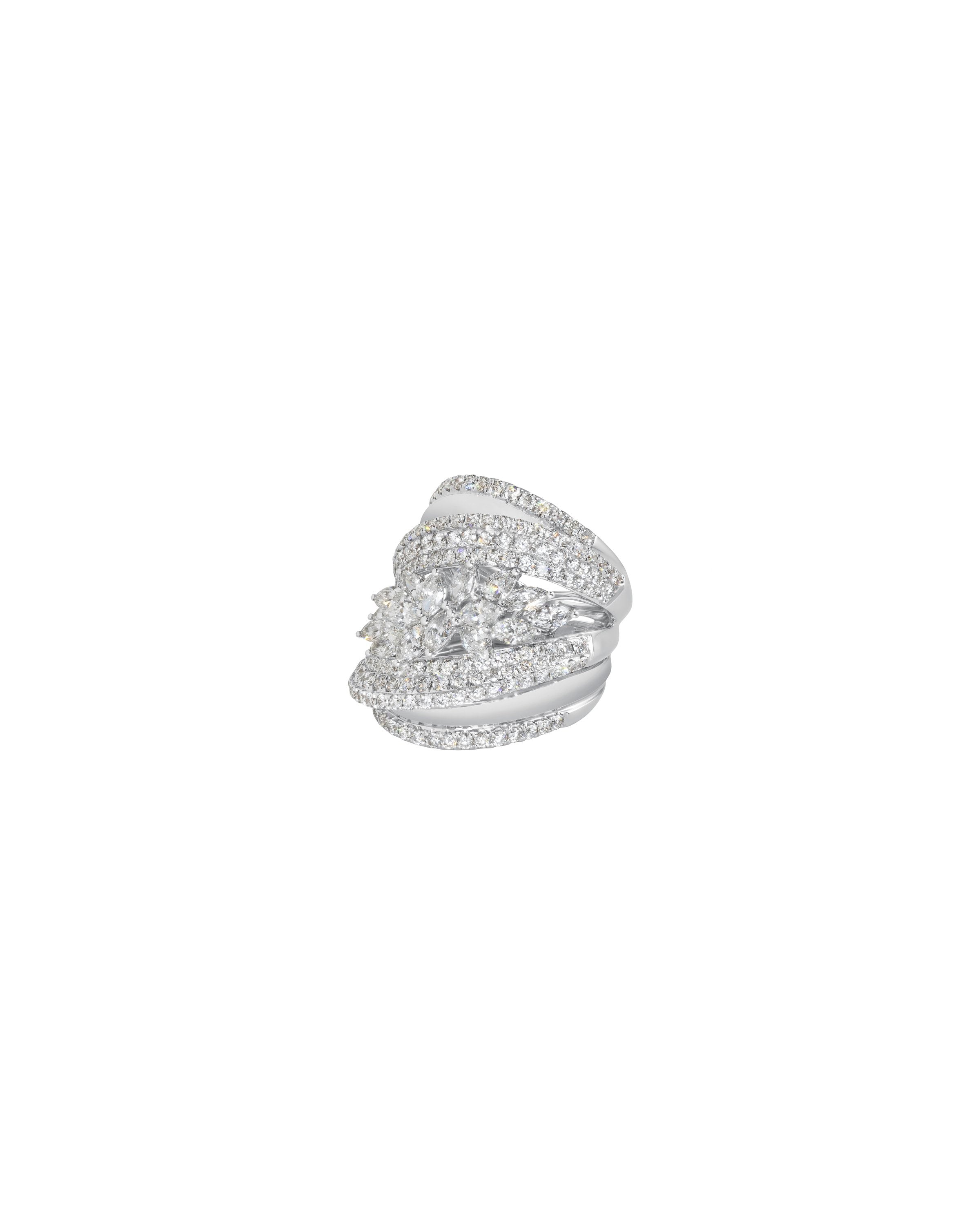 Diamond Floral Crossover Ring